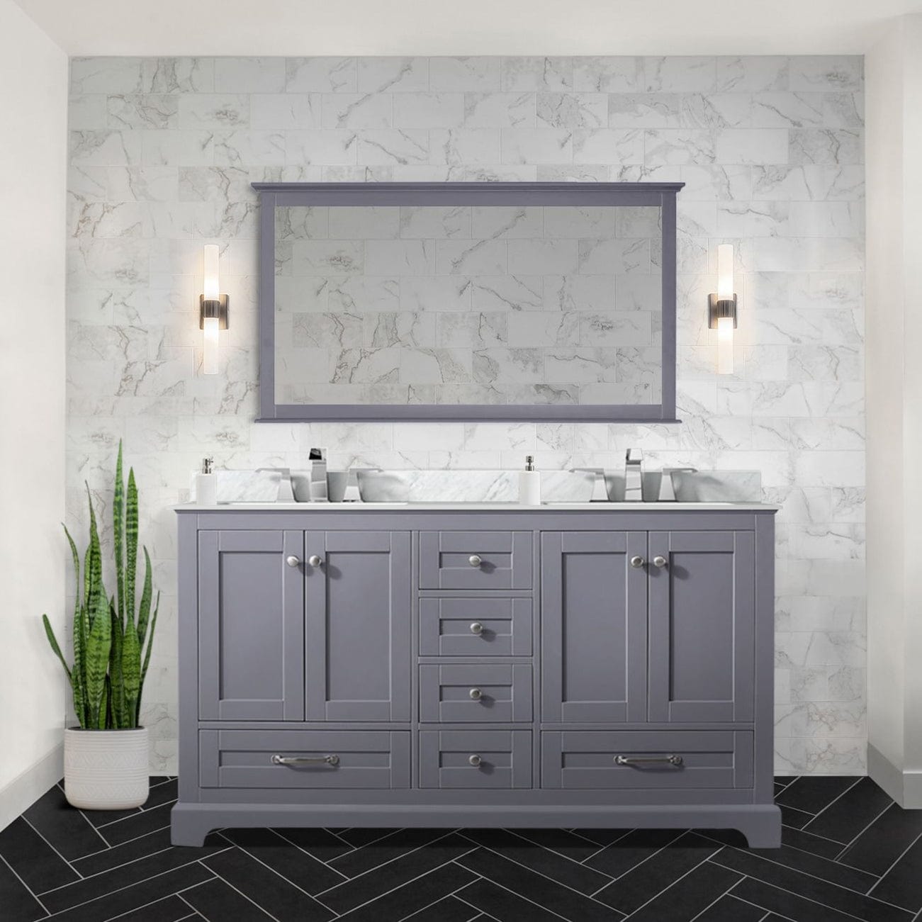 Lexora Bathroom Vanity Dark Grey / Carrara Marble / No Mirror Dukes 60" x 22" Double Bath Vanity