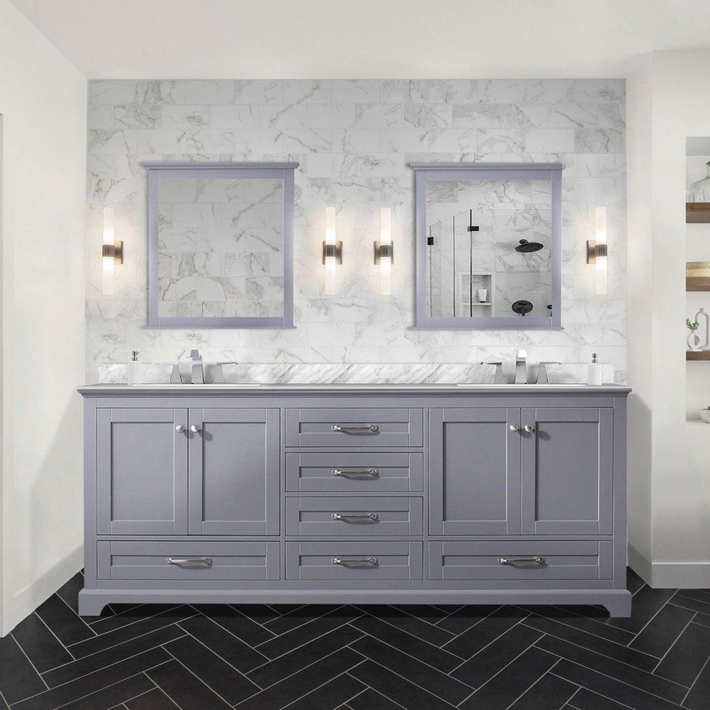 Lexora Bathroom Vanity Dark Grey / Carrara Marble / No Mirror Dukes 80" x 22" Double Bath Vanity