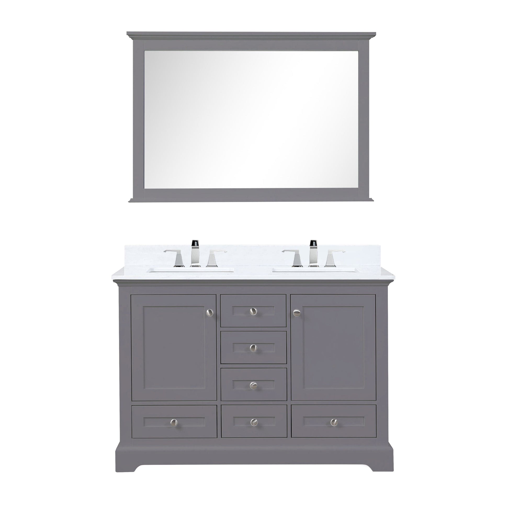 Lexora Bathroom Vanity Dark Grey / Cultured Marble / 46" Mirror Dukes 48" x 22" Double Bath Vanity