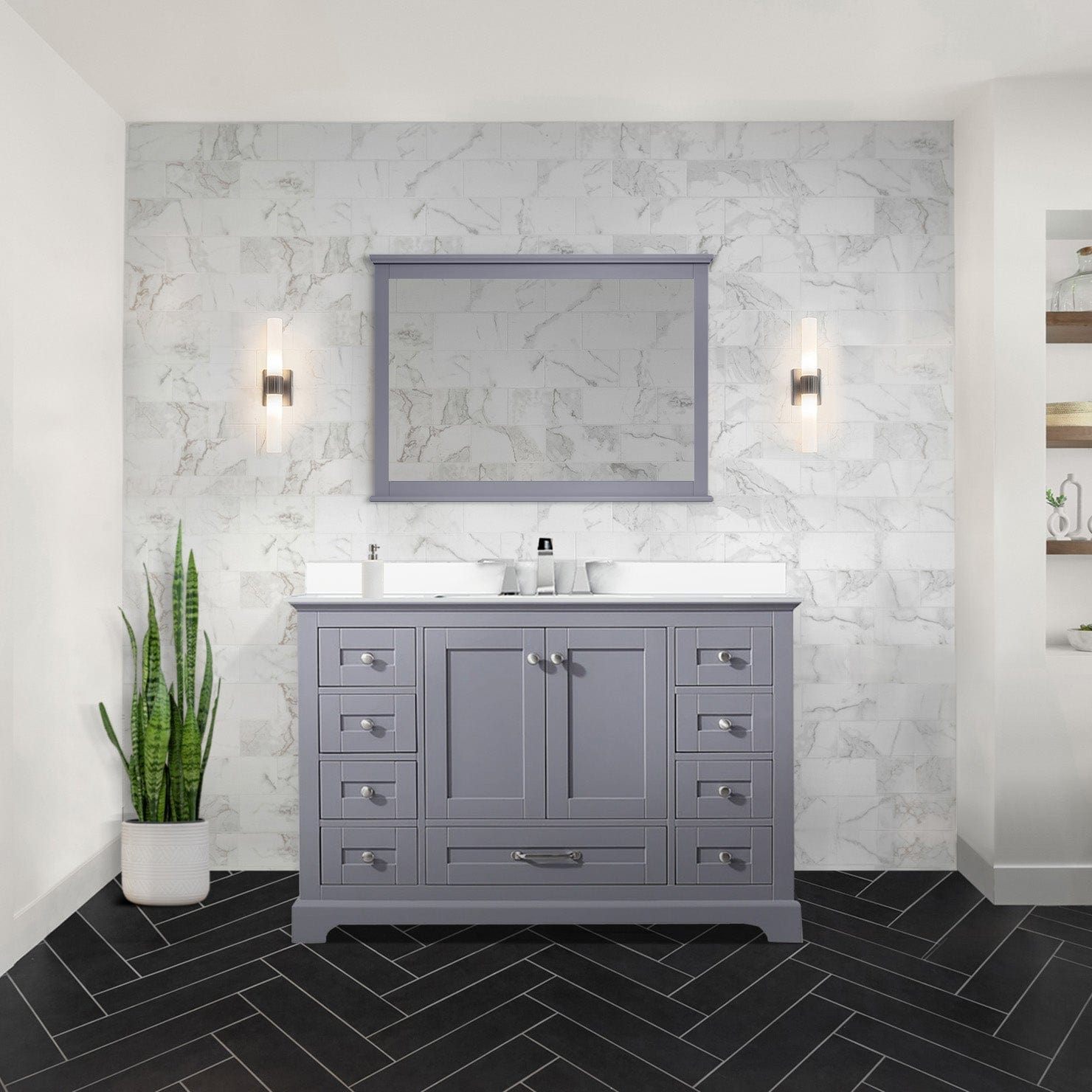 Lexora Bathroom Vanity Dark Grey / Cultured Marble / 46" Mirror Dukes 48" x 22" Single Bath Vanity