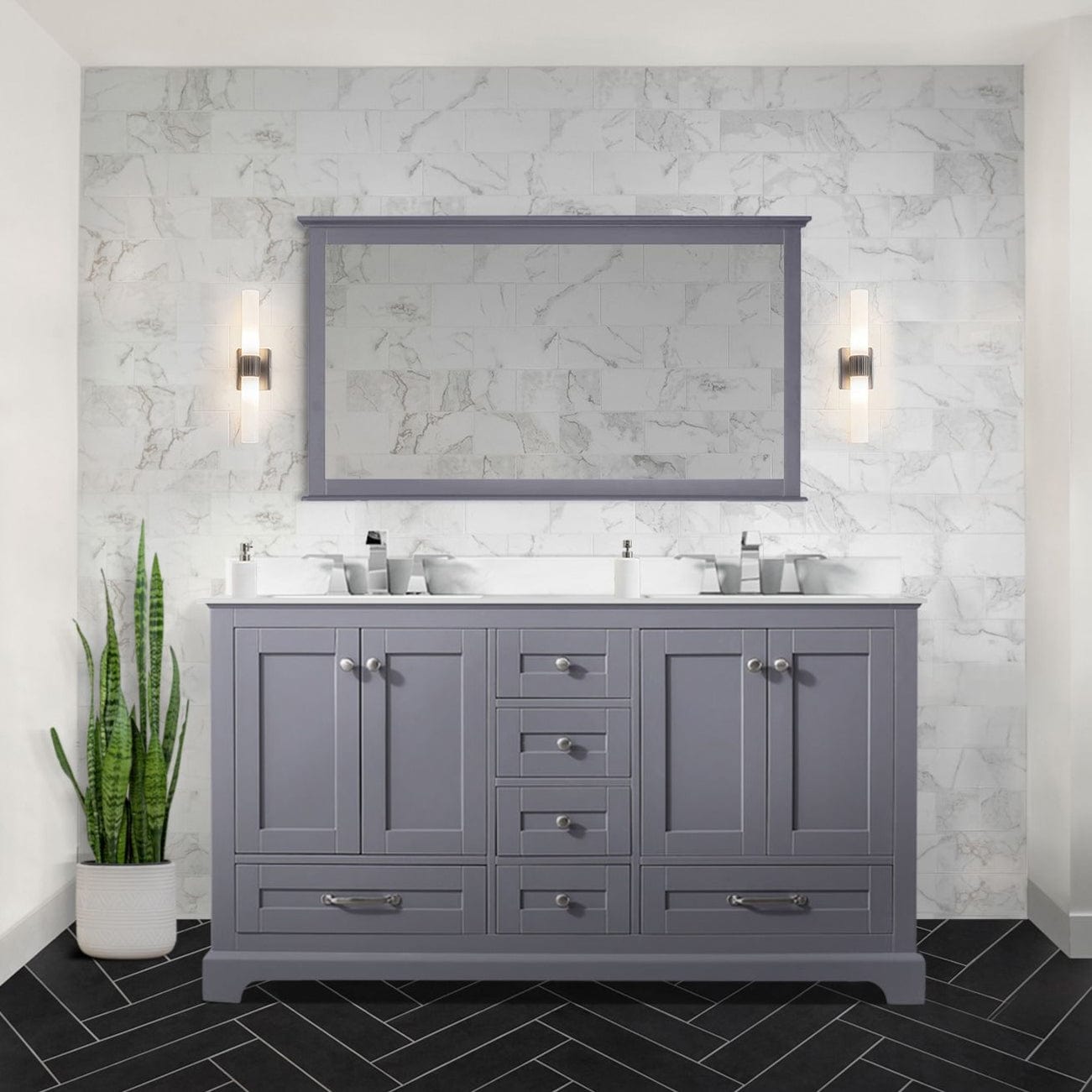 Lexora Bathroom Vanity Dark Grey / Cultured Marble / 58" Mirror Dukes 60" x 22" Double Bath Vanity