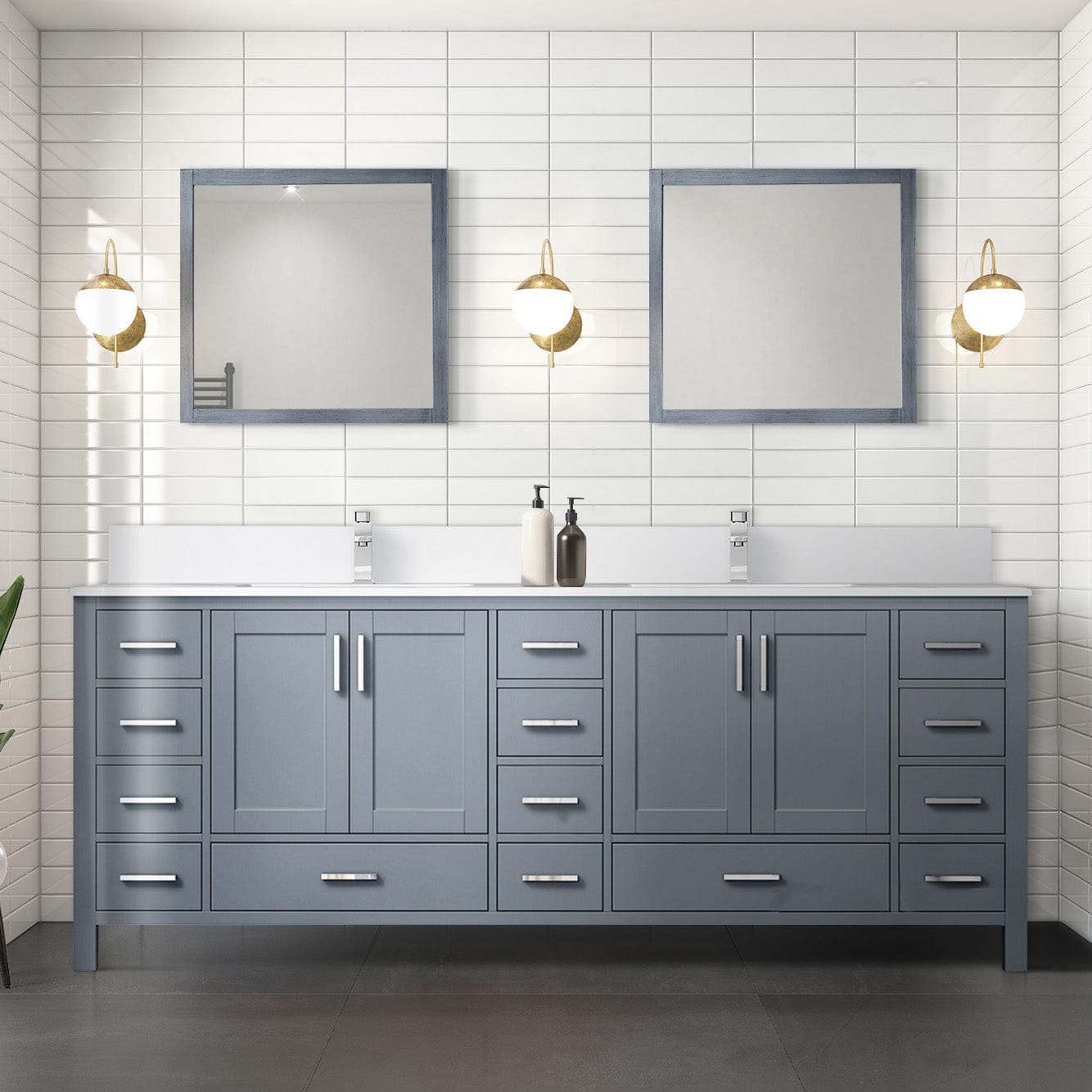 Lexora Bathroom Vanity Dark Grey / Cultured Marble / No Mirror Big Sur 84" x 22" Double Bath Vanity