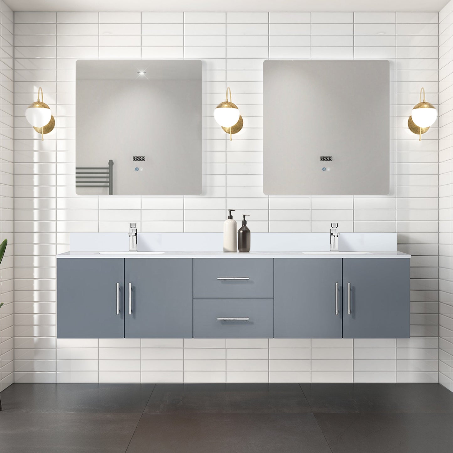Lexora Bathroom Vanity Dark Grey / Cultured Marble / No Mirror Geneva  80" x 22" Double Bath Vanity