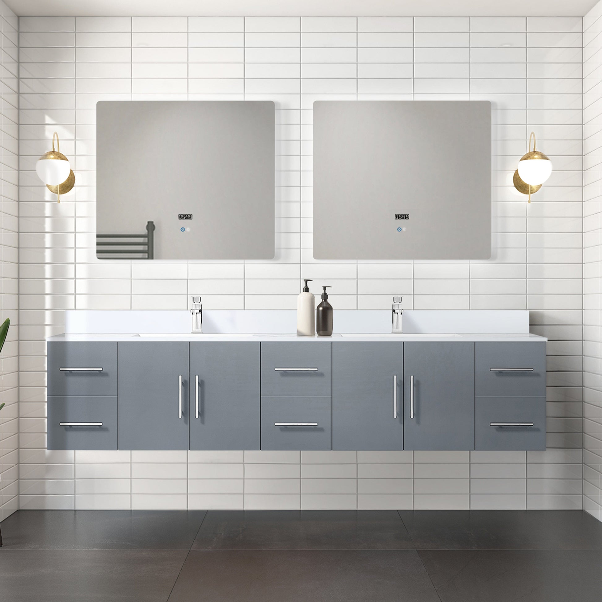 Lexora Bathroom Vanity Dark Grey / Cultured Marble / No Mirror Geneva  84" x 22" Double Bath Vanity