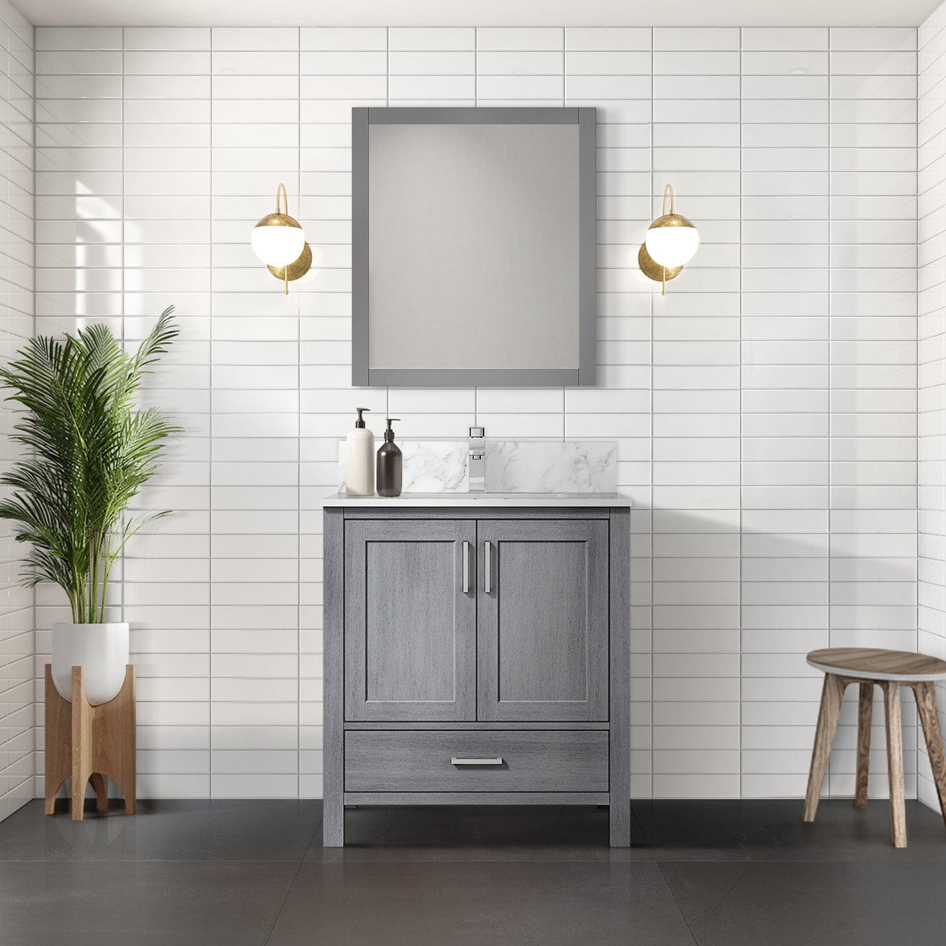 Lexora Bathroom Vanity Distressed Gray / Carrara Marble / No Mirror Big Sur 30" x 22" Bath Vanity