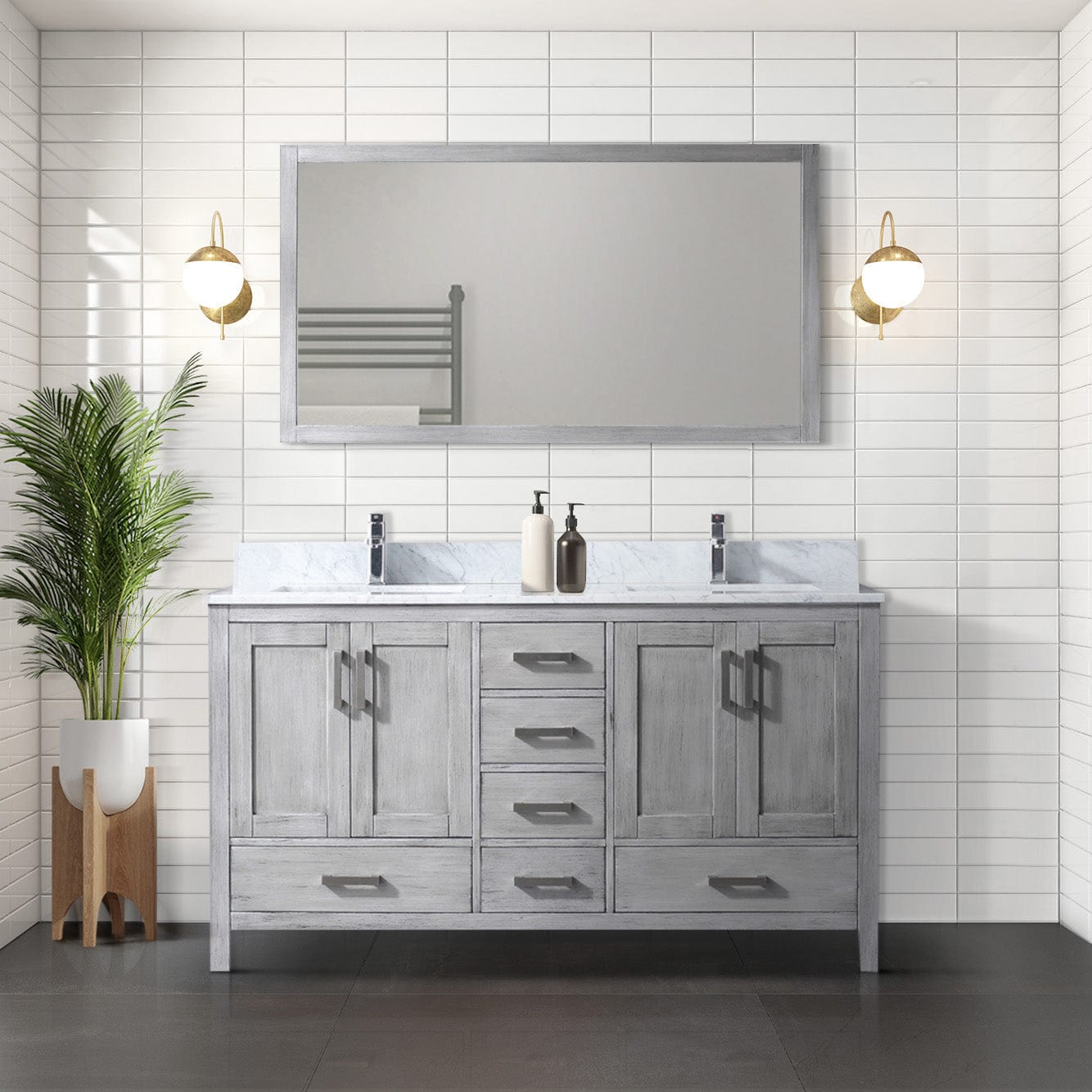 Lexora Bathroom Vanity Distressed Gray / Carrara Marble / No Mirror Big Sur 60" x 22" Double Bath Vanity