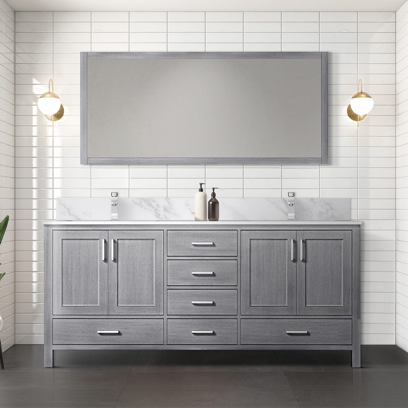 Lexora Bathroom Vanity Distressed Gray / Carrara Marble / No Mirror Big Sur 72" x 22" Double Bath Vanity