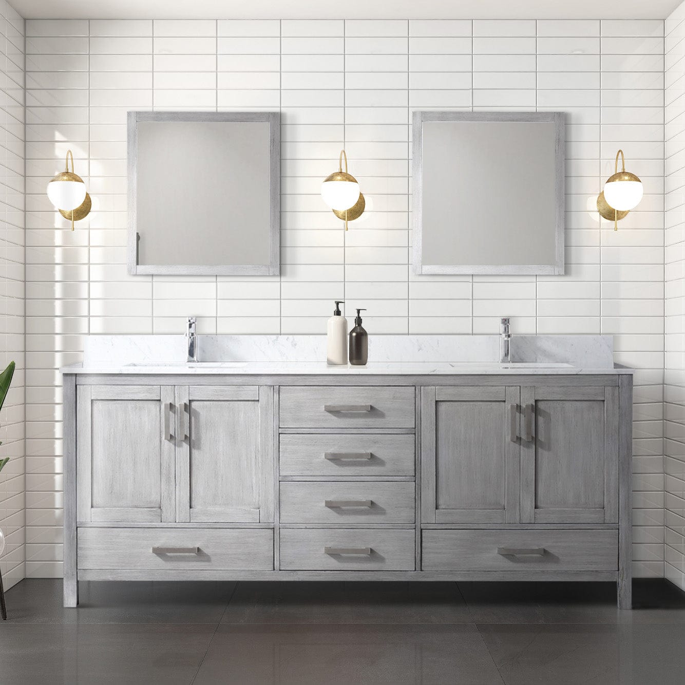 Lexora Bathroom Vanity Distressed Gray / Carrara Marble / No Mirror Big Sur 80" x 22" Double Bath Vanity