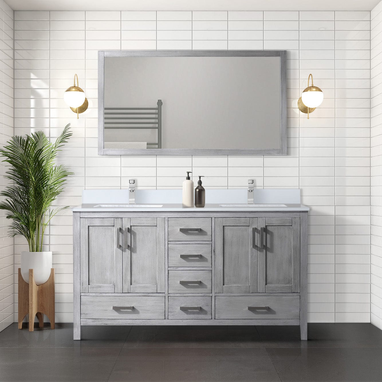 Lexora Bathroom Vanity Distressed Gray / Cultured Marble / No Mirror Big Sur 60" x 22" Double Bath Vanity