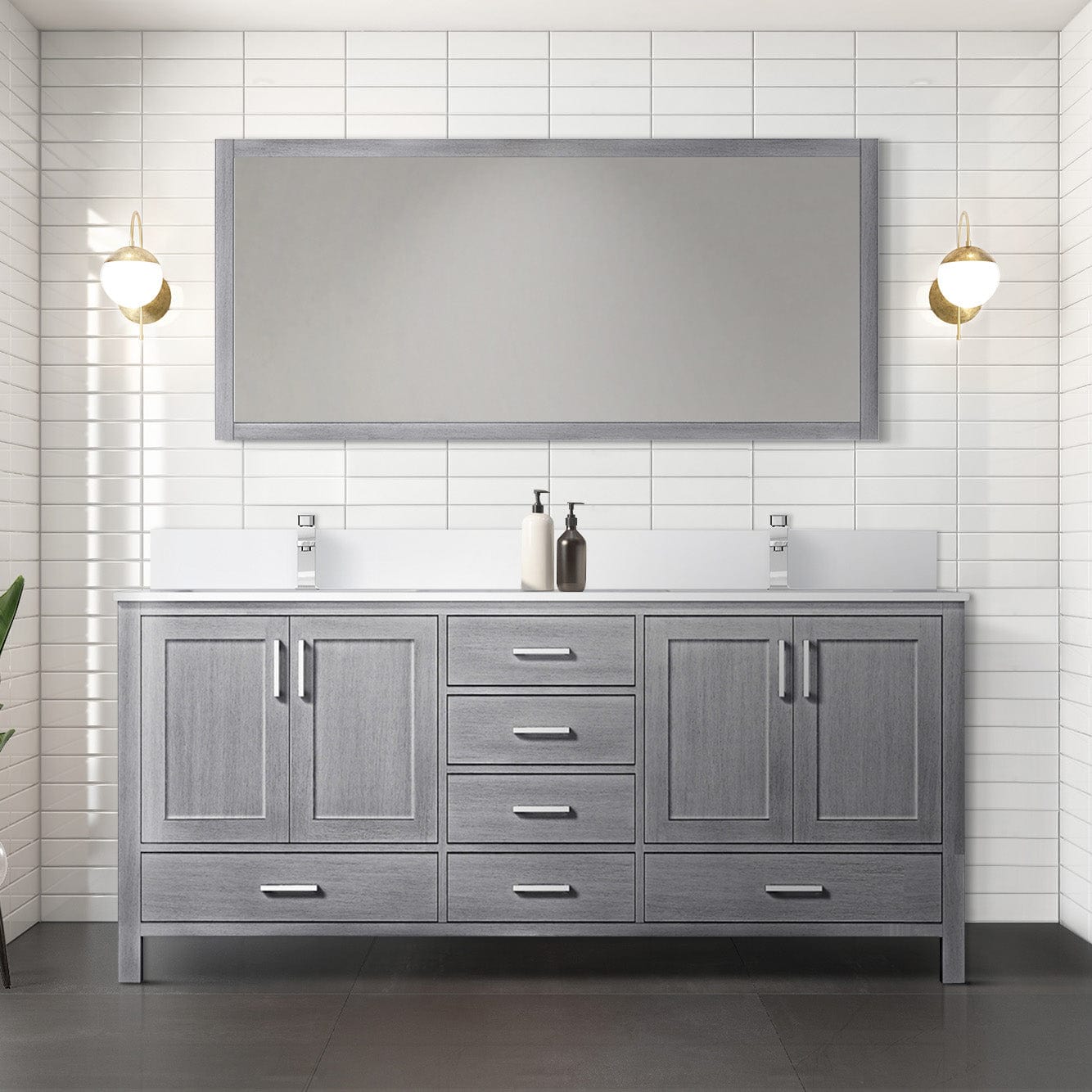 Lexora Bathroom Vanity Distressed Gray / Cultured Marble / No Mirror Big Sur 72" x 22" Double Bath Vanity