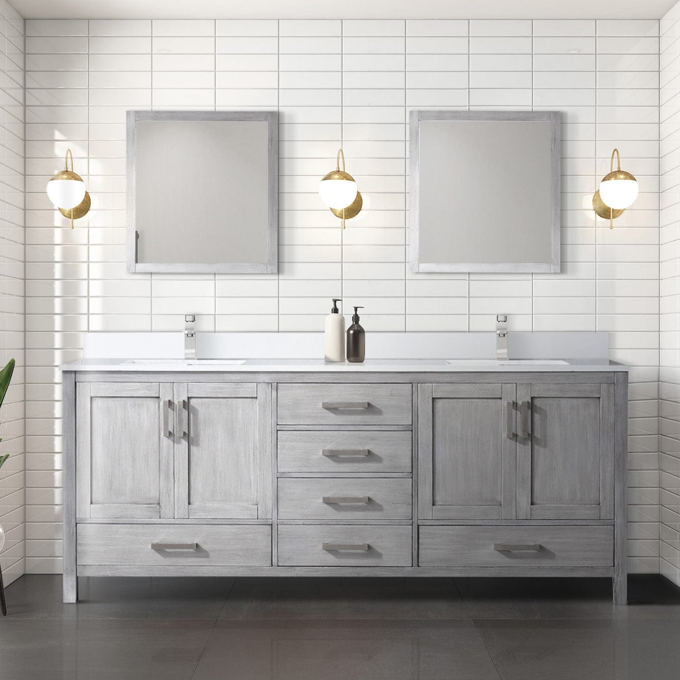 Lexora Bathroom Vanity Distressed Gray / Cultured Marble / No Mirror Big Sur 80" x 22" Double Bath Vanity