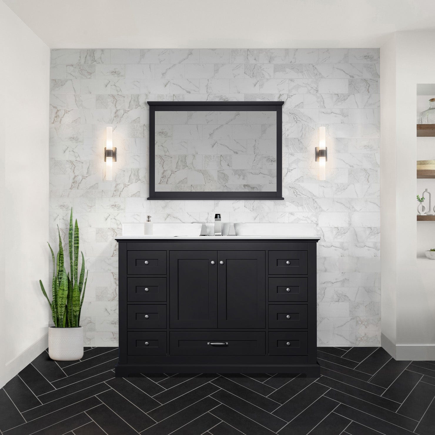 Lexora Bathroom Vanity Espresso / Cultured Marble / 46" Mirror Dukes 48" x 22" Single Bath Vanity