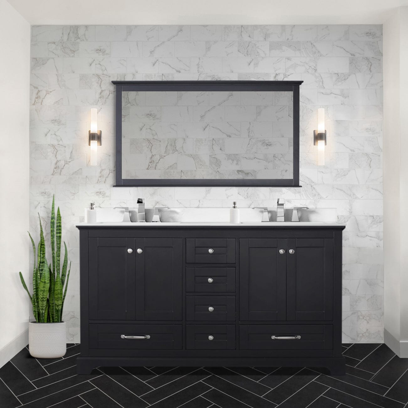 Lexora Bathroom Vanity Espresso / Cultured Marble / 58" Mirror Dukes 60" x 22" Double Bath Vanity