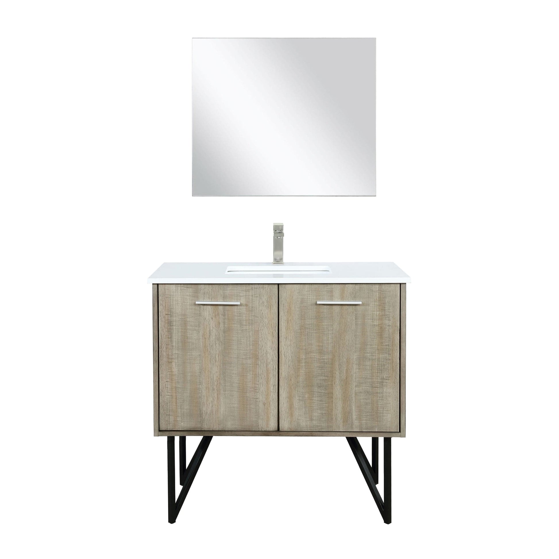 Lexora Bathroom Vanity Lancy  48" x 20" Rustic Acacia Bath Vanity, Cultured Marble Top, Brushed Nickel Faucet Set and 43" Mirror