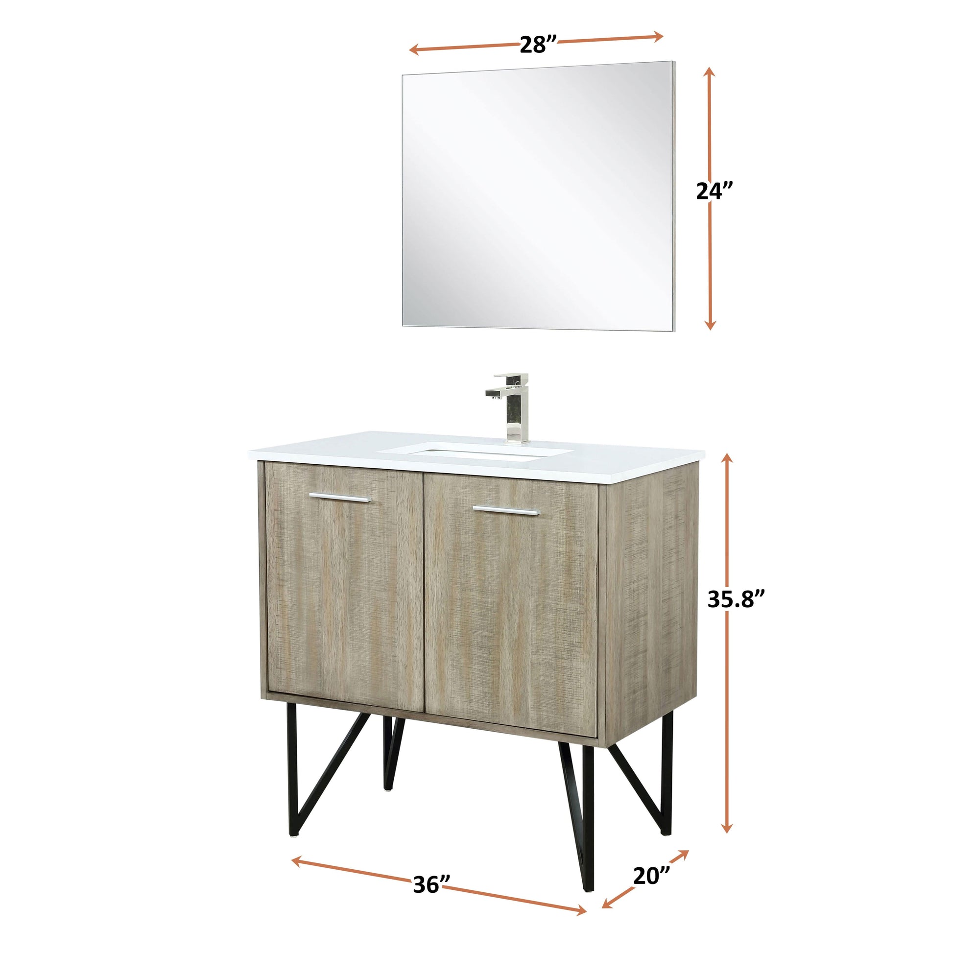 Lexora Bathroom Vanity Lancy  48" x 20" Rustic Acacia Bath Vanity, Cultured Marble Top, Brushed Nickel Faucet Set and 43" Mirror