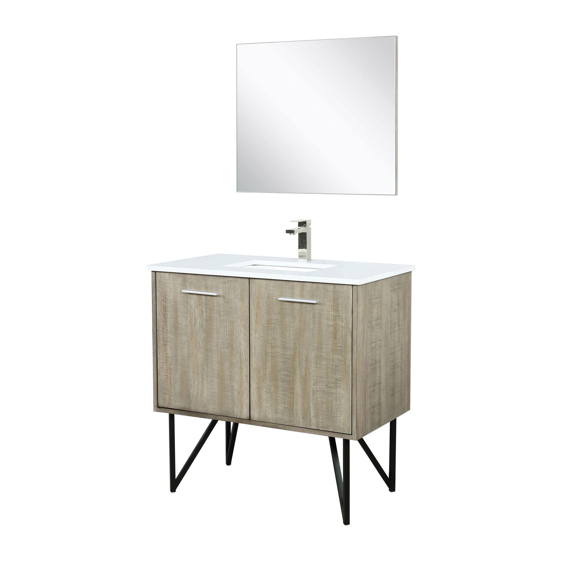 Lexora Bathroom Vanity Lancy  48" x 20" Rustic Acacia Bath Vanity, Cultured Marble Top, Brushed Nickel Faucet Set and 43" Mirror