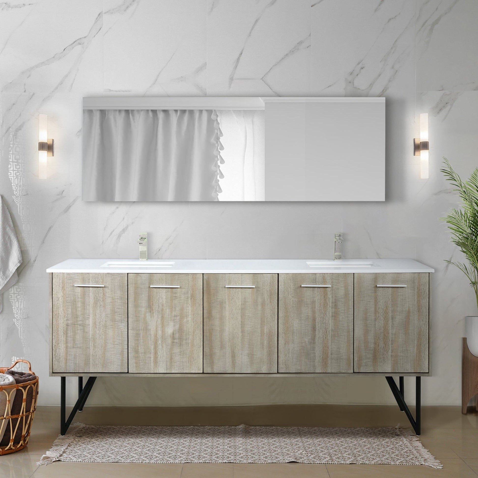 Lexora Bathroom Vanity Lancy  80 in W x 20 in D Rustic Acacia Double Bath Vanity, Cultured Marble Top, Brushed Nickel Faucet Set and 70 in Mirror