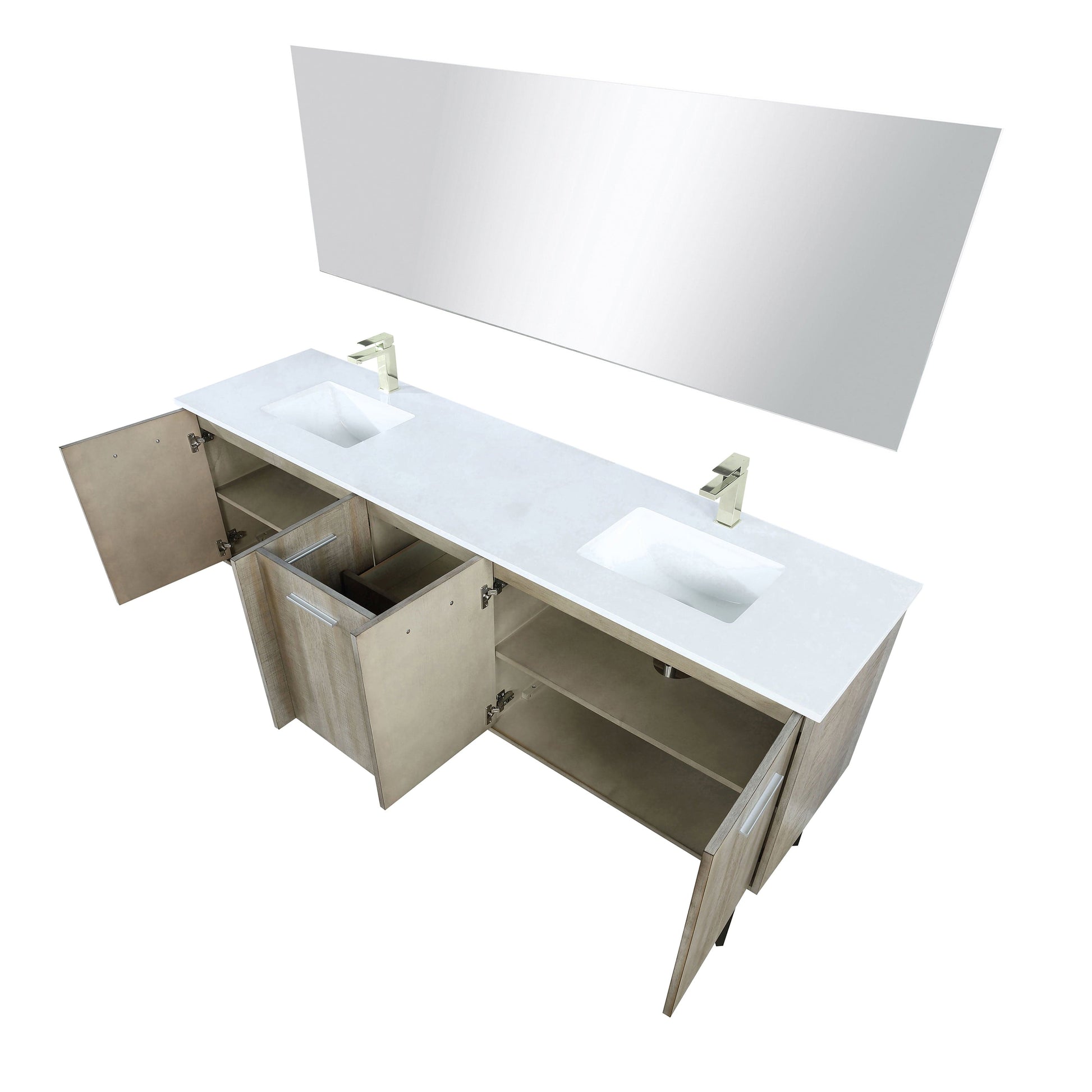 Lexora Bathroom Vanity Lancy  80 in W x 20 in D Rustic Acacia Double Bath Vanity, Cultured Marble Top, Brushed Nickel Faucet Set and 70 in Mirror