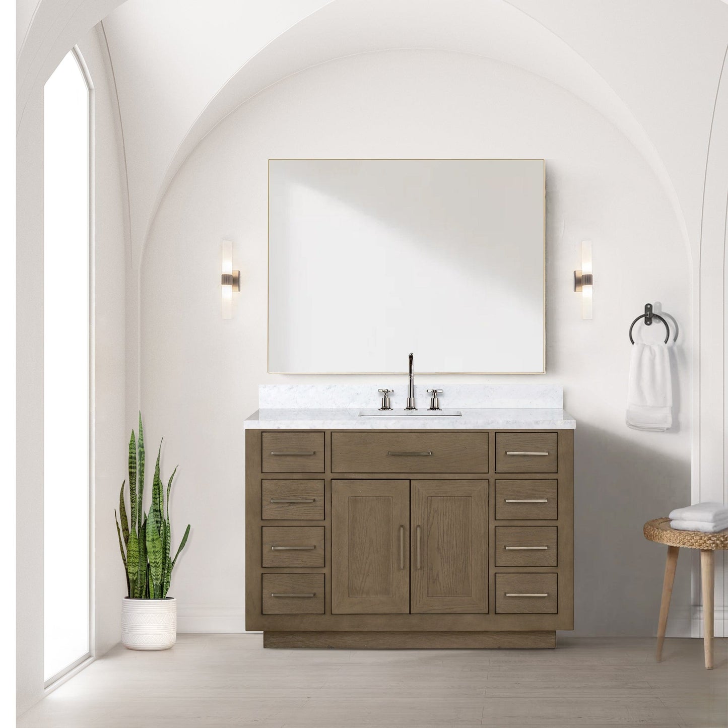 Lexora Bathroom Vanity Grey Oak / No Faucet / No Mirror Abbey 48" x 22" Single Bath Vanity