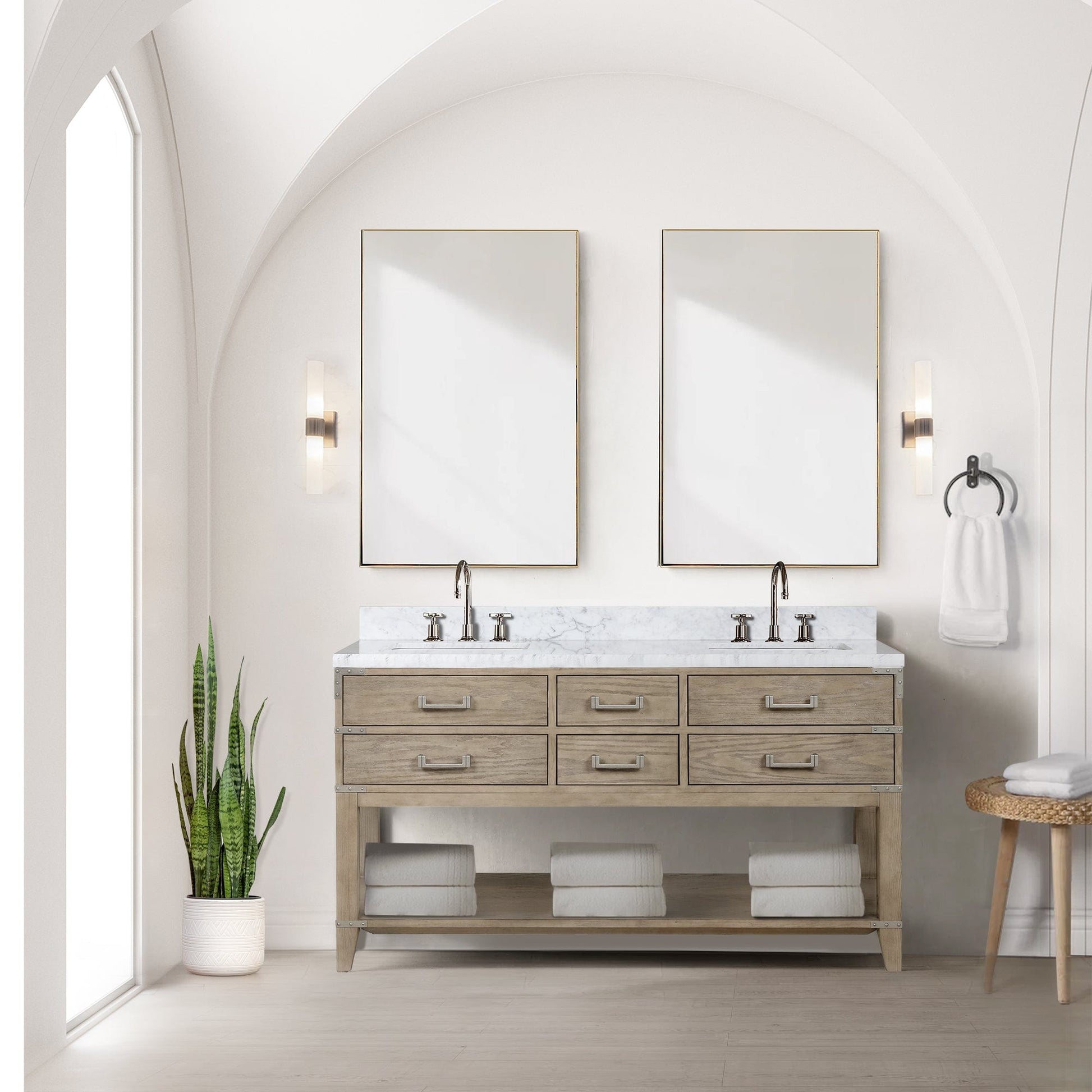 Lexora Bathroom Vanity Grey Oak / No Faucet / No Mirror Norwalk 60" x 22" Double Bath Vanity