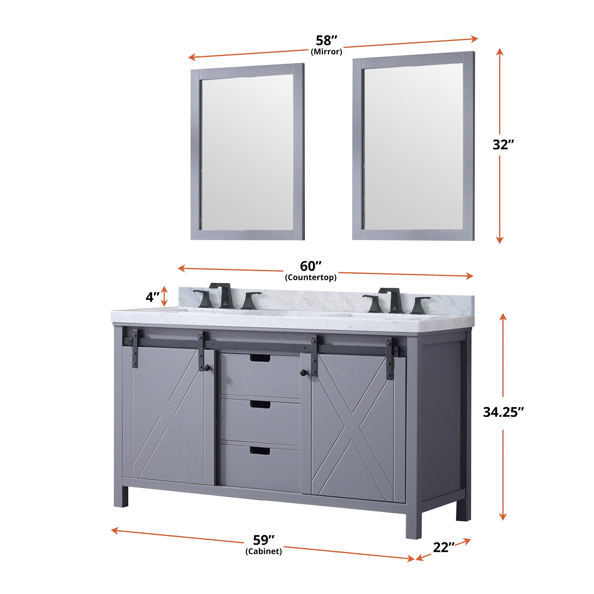 Bell + Modern Bathroom Vanity Ketchum 60" x 22" Double Bath Vanity