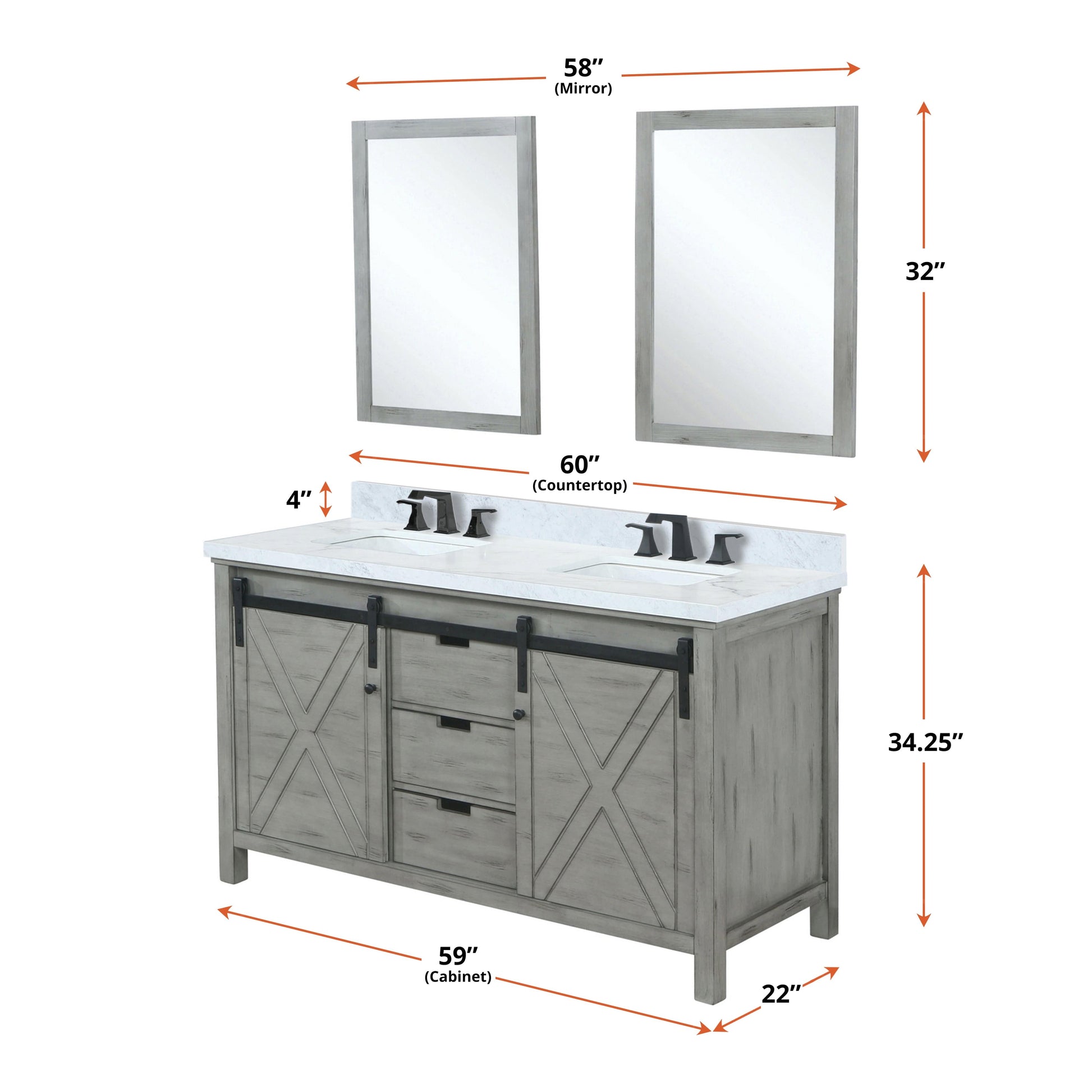 Bell + Modern Bathroom Vanity Ketchum 60" x 22" Double Bath Vanity