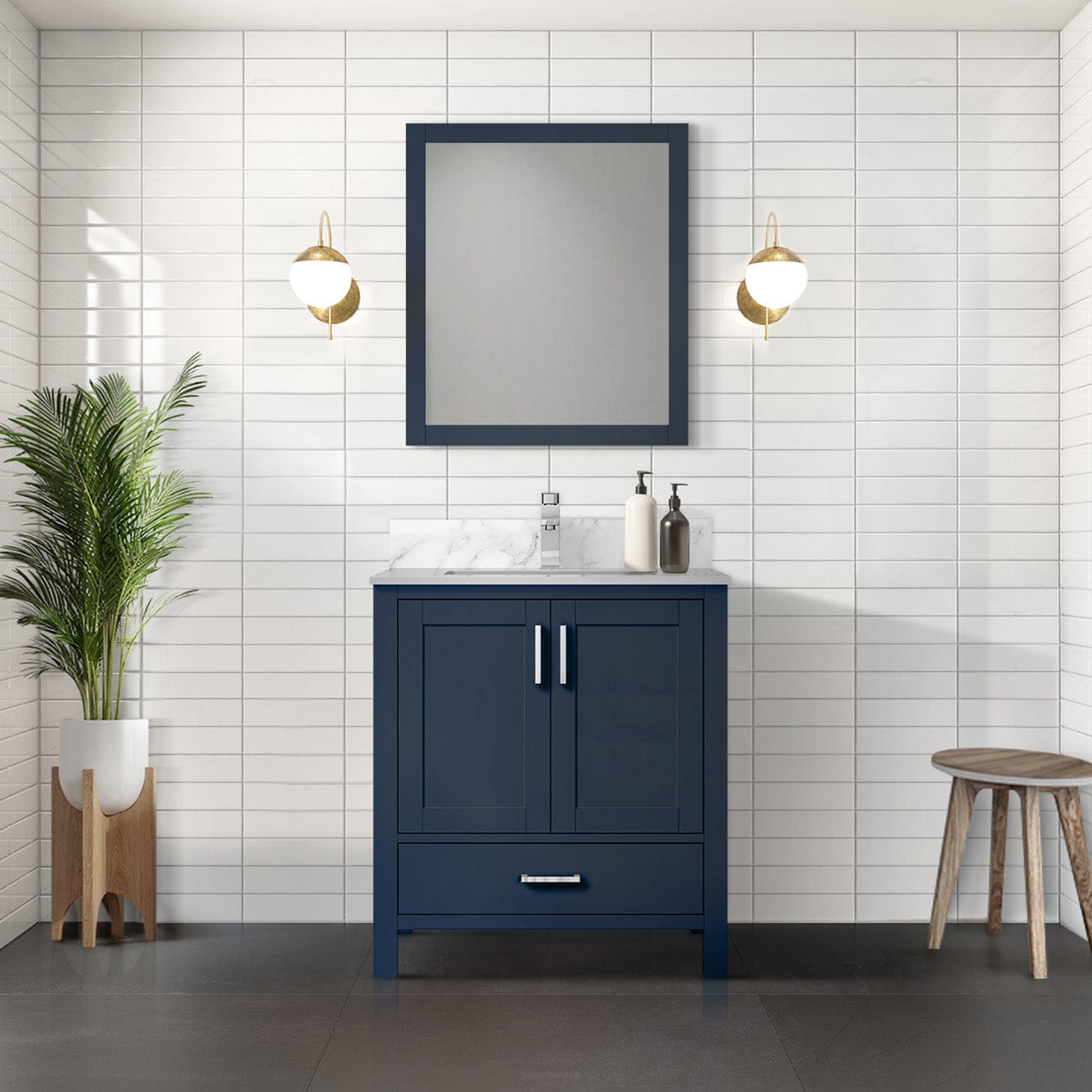 Lexora Bathroom Vanity Navy Blue / Carrara Marble / No Mirror Big Sur 30" x 22" Bath Vanity