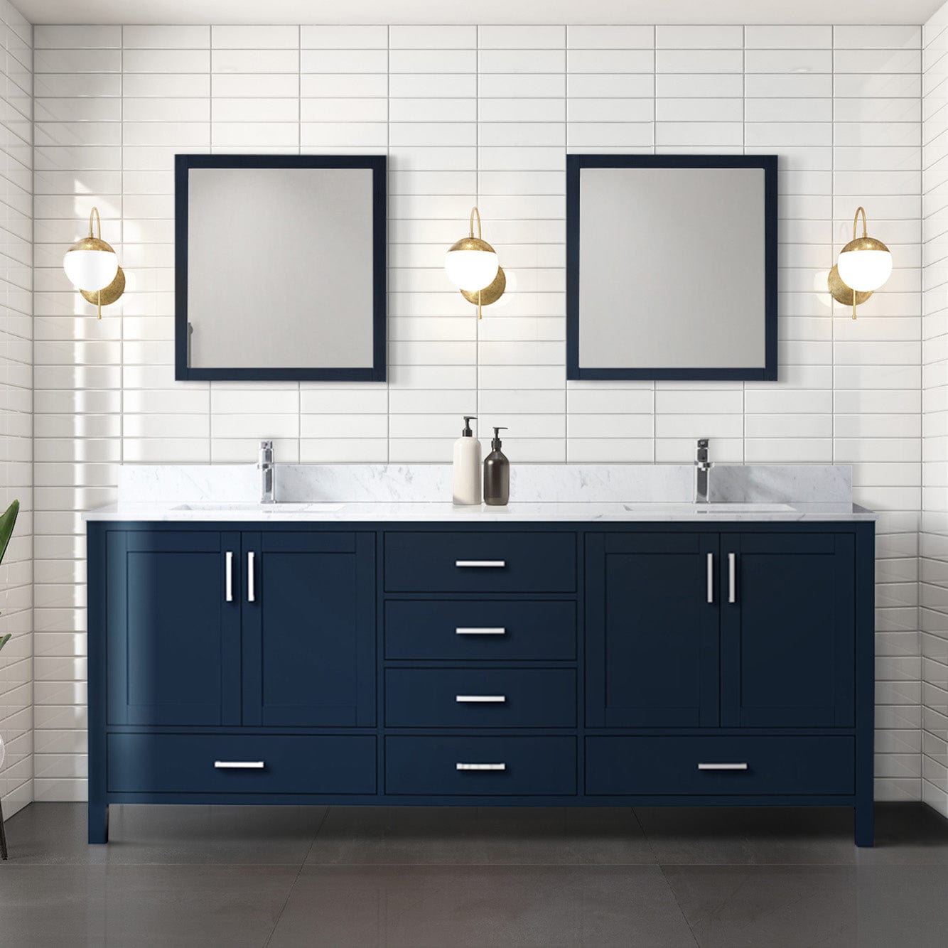 Lexora Bathroom Vanity Navy Blue / Carrara Marble / No Mirror Big Sur 80" x 22" Double Bath Vanity