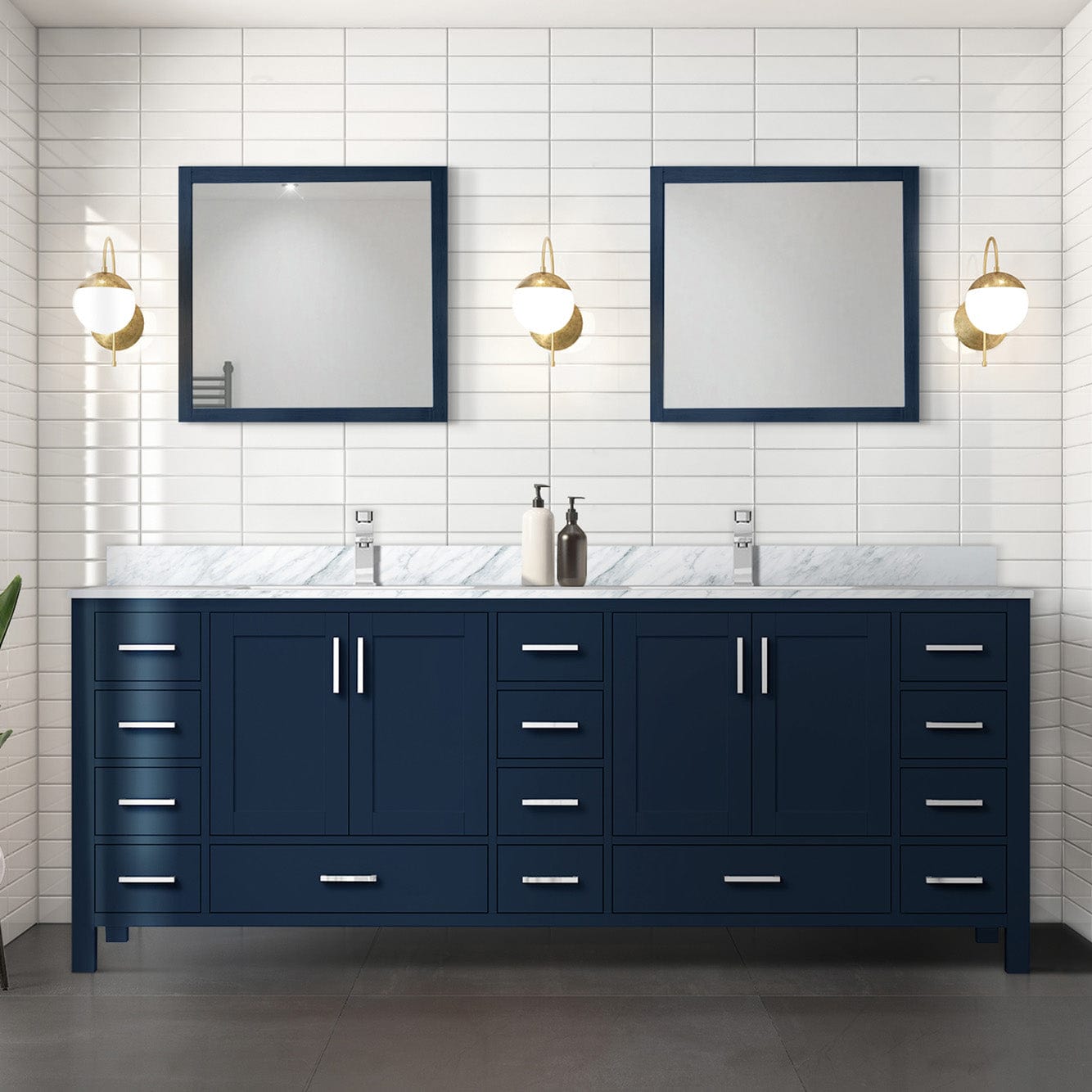 Lexora Bathroom Vanity Navy Blue / Carrara Marble / No Mirror Big Sur 84" x 22" Double Bath Vanity