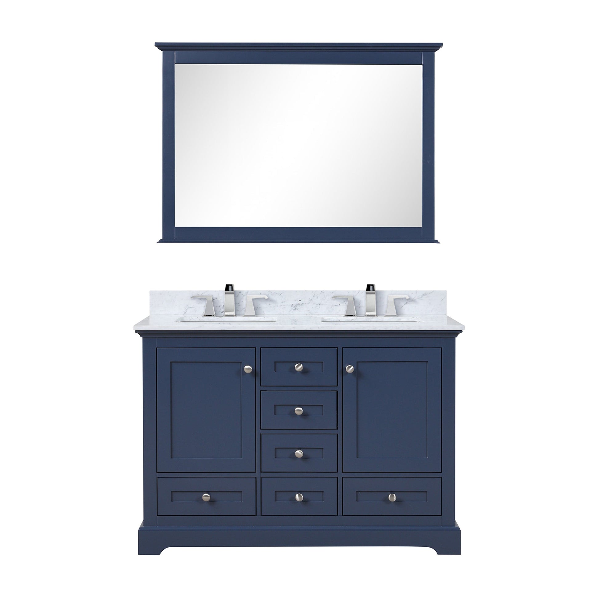 Lexora Bathroom Vanity Navy Blue / Carrara Marble / No Mirror Dukes 48" x 22" Double Bath Vanity