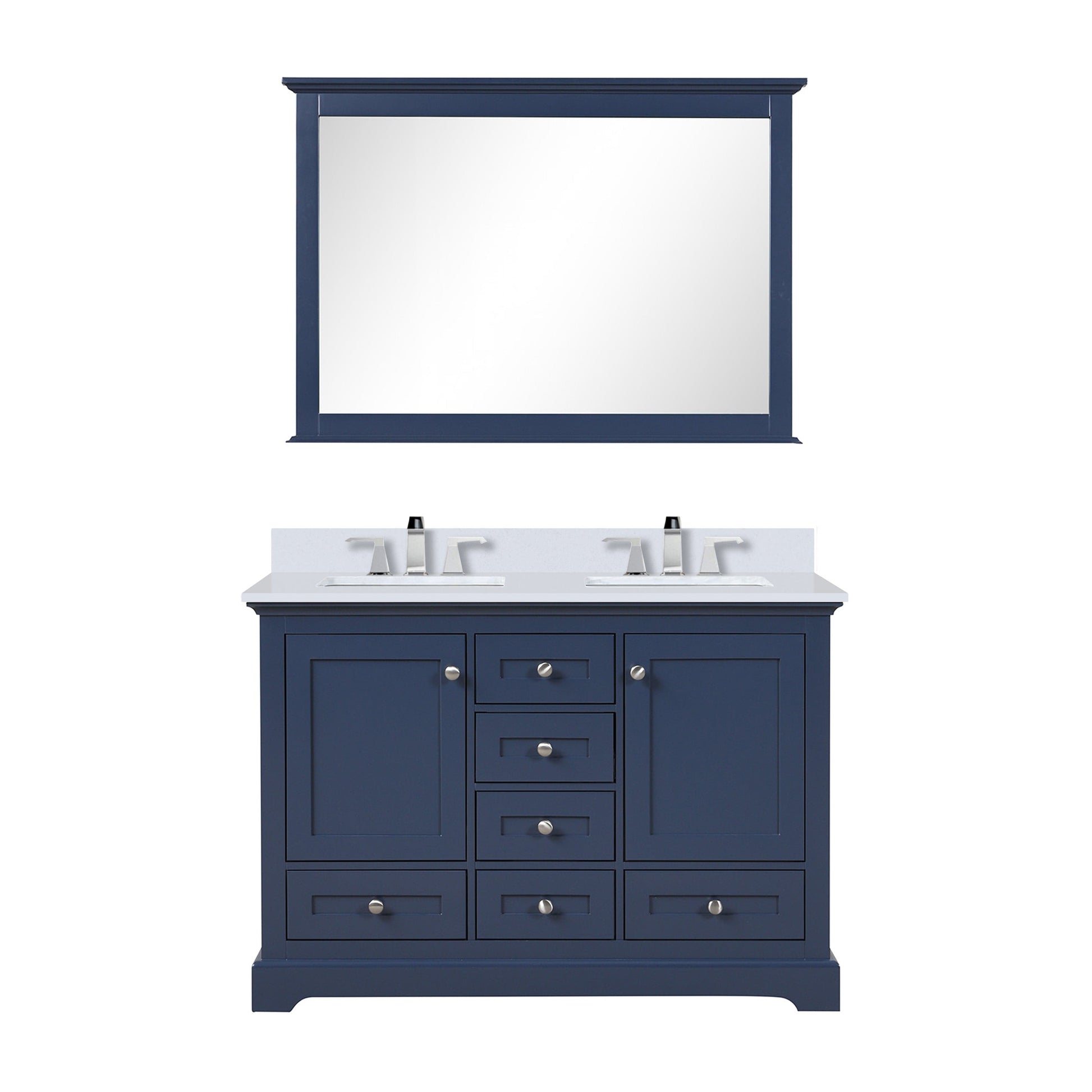Lexora Bathroom Vanity Navy Blue / Cultured Marble / 46" Mirror Dukes 48" x 22" Double Bath Vanity