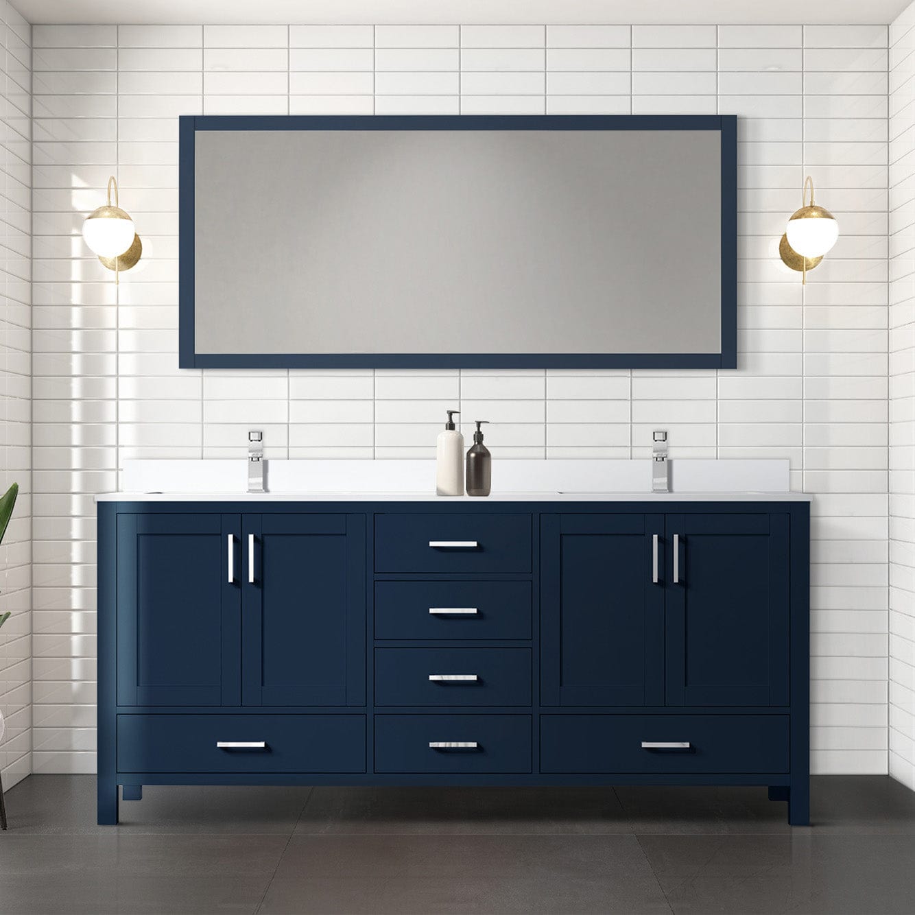 Lexora Bathroom Vanity Navy Blue / Cultured Marble / No Mirror Big Sur 72" x 22" Double Bath Vanity
