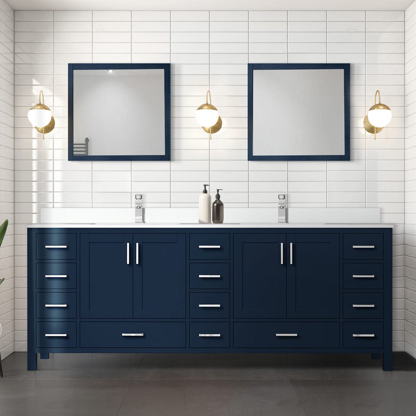 Lexora Bathroom Vanity Navy Blue / Cultured Marble / No Mirror Big Sur 84" x 22" Double Bath Vanity