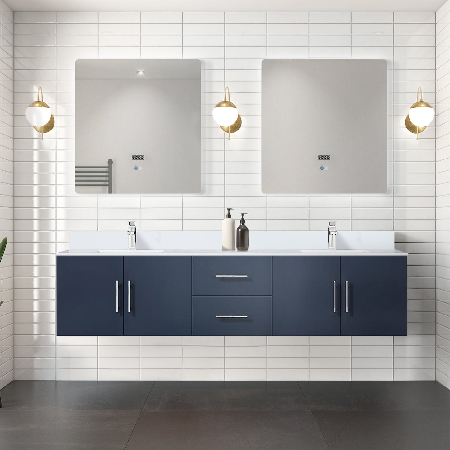 Lexora Bathroom Vanity Navy Blue / Cultured Marble / No Mirror Geneva  80" x 22" Double Bath Vanity