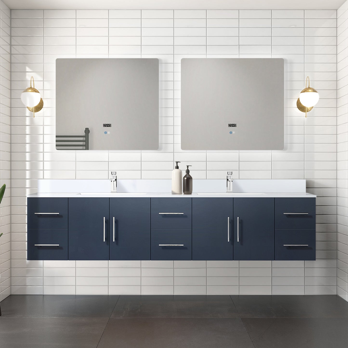 Lexora Bathroom Vanity Navy Blue / Cultured Marble / No Mirror Geneva  84" x 22" Double Bath Vanity