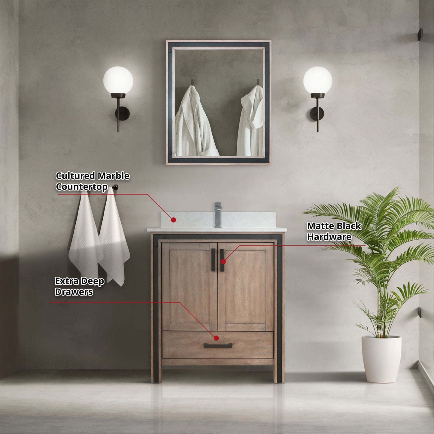 Bell + Modern Bathroom Vanity No Mirror / No Countertop / Rustic Barnwood Augustine 30" x 22" Single Bath Vanity