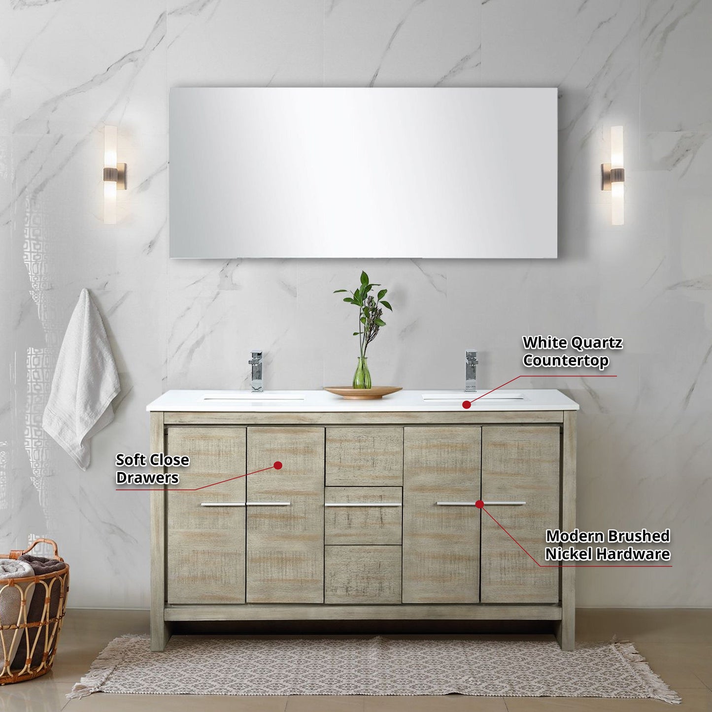 Lexora Bathroom Vanity Lafarre 60" Rustic Acacia Double Bathroom Vanity