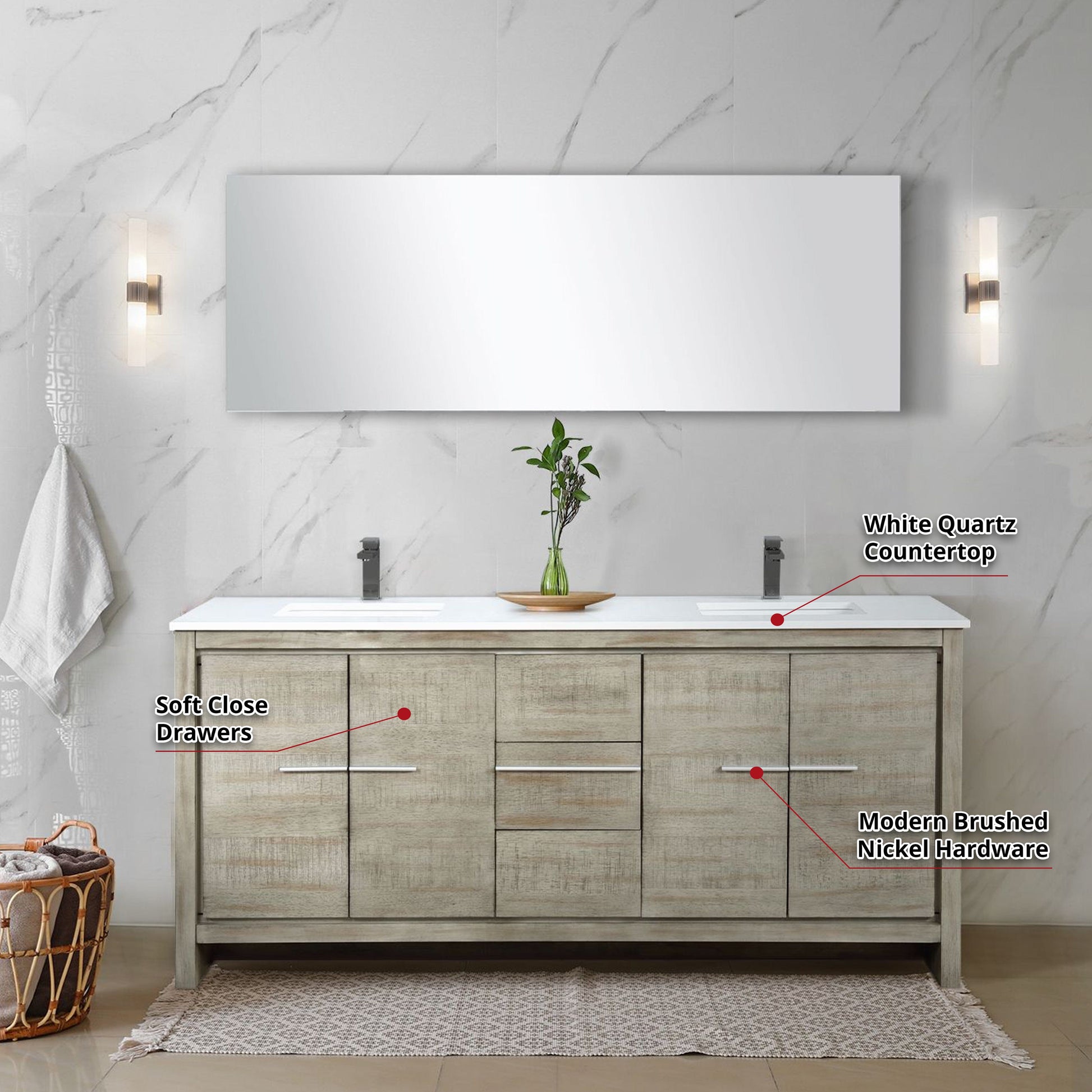 Lexora Bathroom Vanity Lafarre 72" Rustic Acacia Double Bathroom Vanity