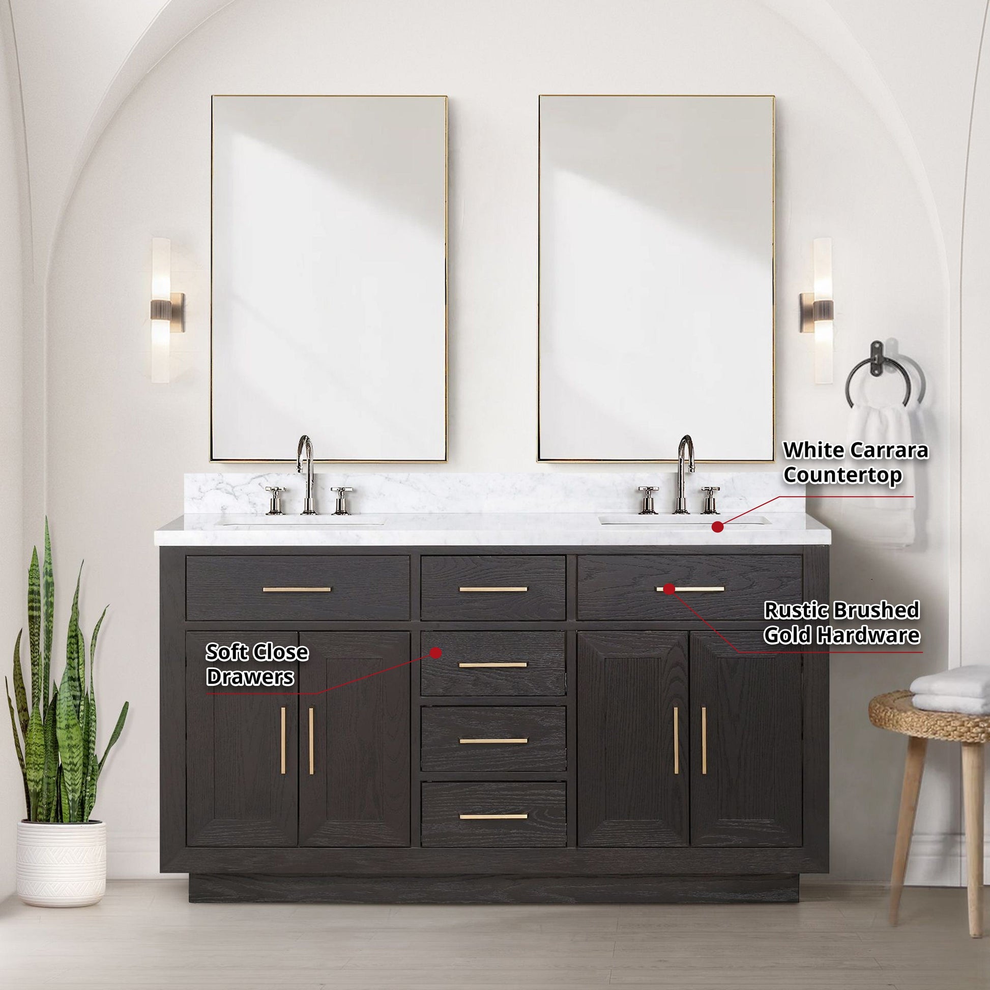 Lexora Bathroom Vanity Abbey 60" x 32" Double Bath Vanity