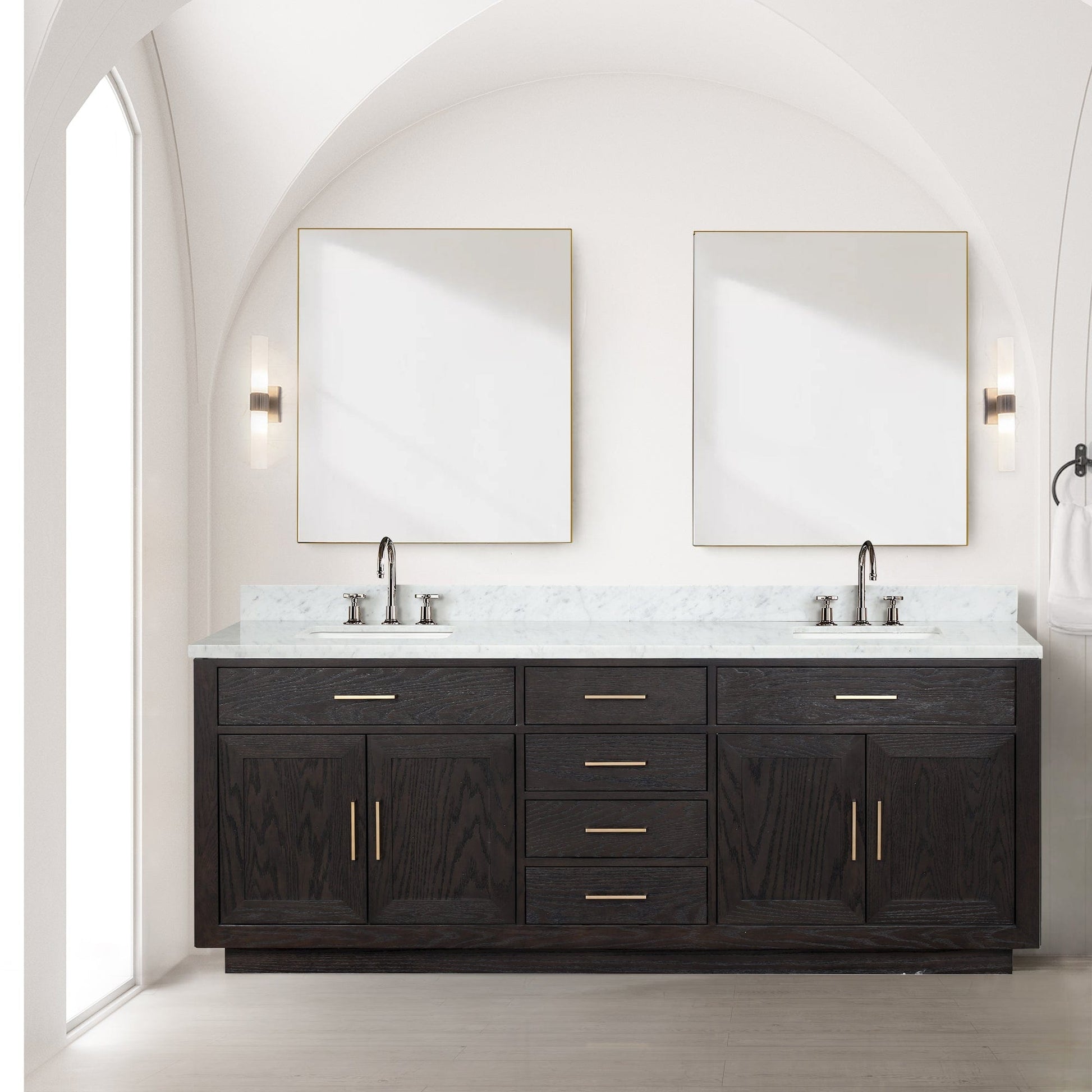 Lexora Bathroom Vanity Abbey 84inch x 22inch Double Bath Vanity - Black Oak