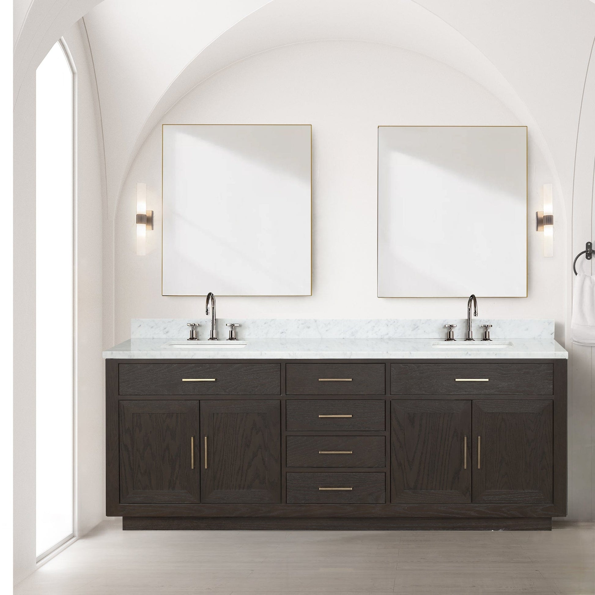 Lexora Bathroom Vanity Abbey 84inch x 22inch Double Bath Vanity - Brown Oak