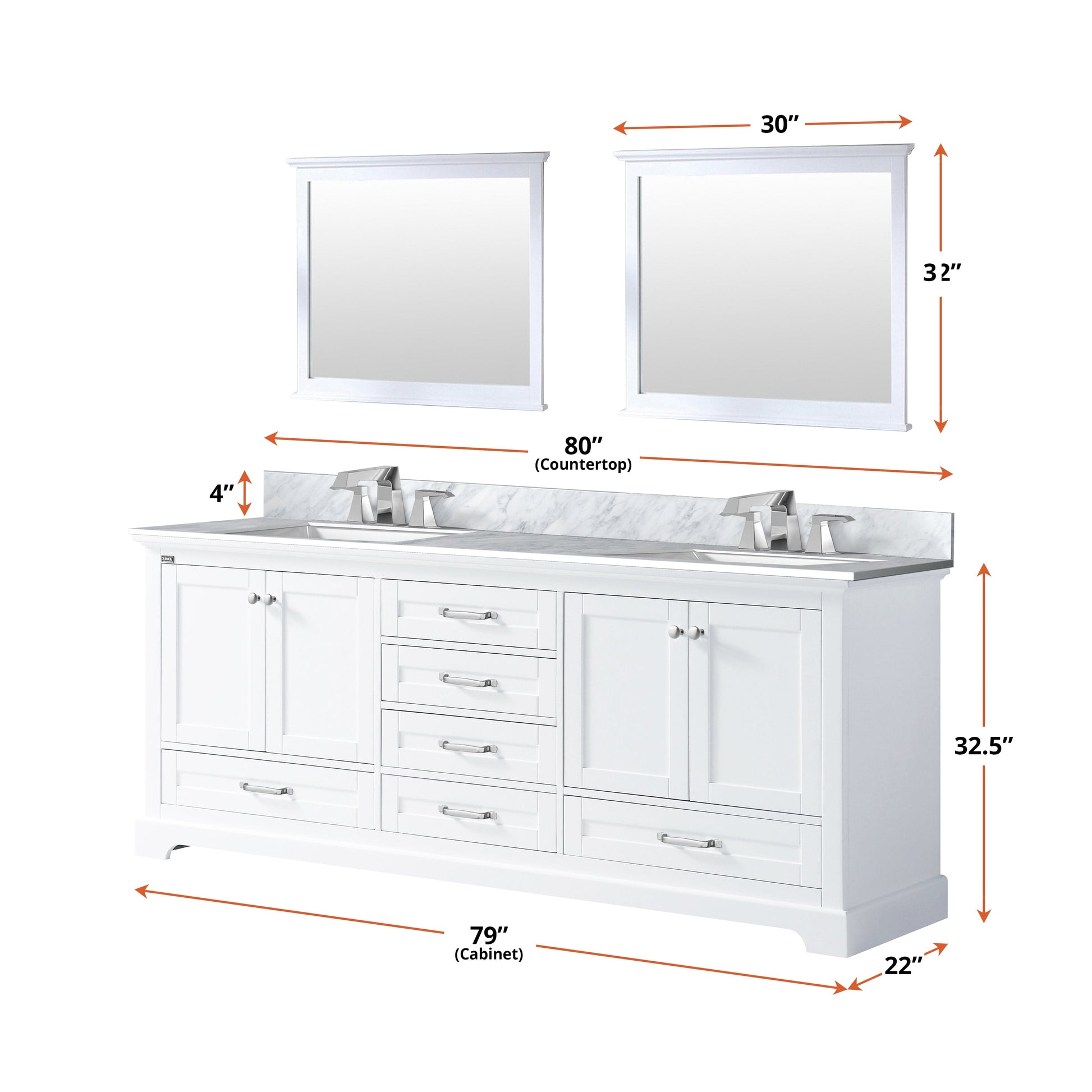 Lexora Bathroom Vanity Dukes 80" x 22" Double Bath Vanity