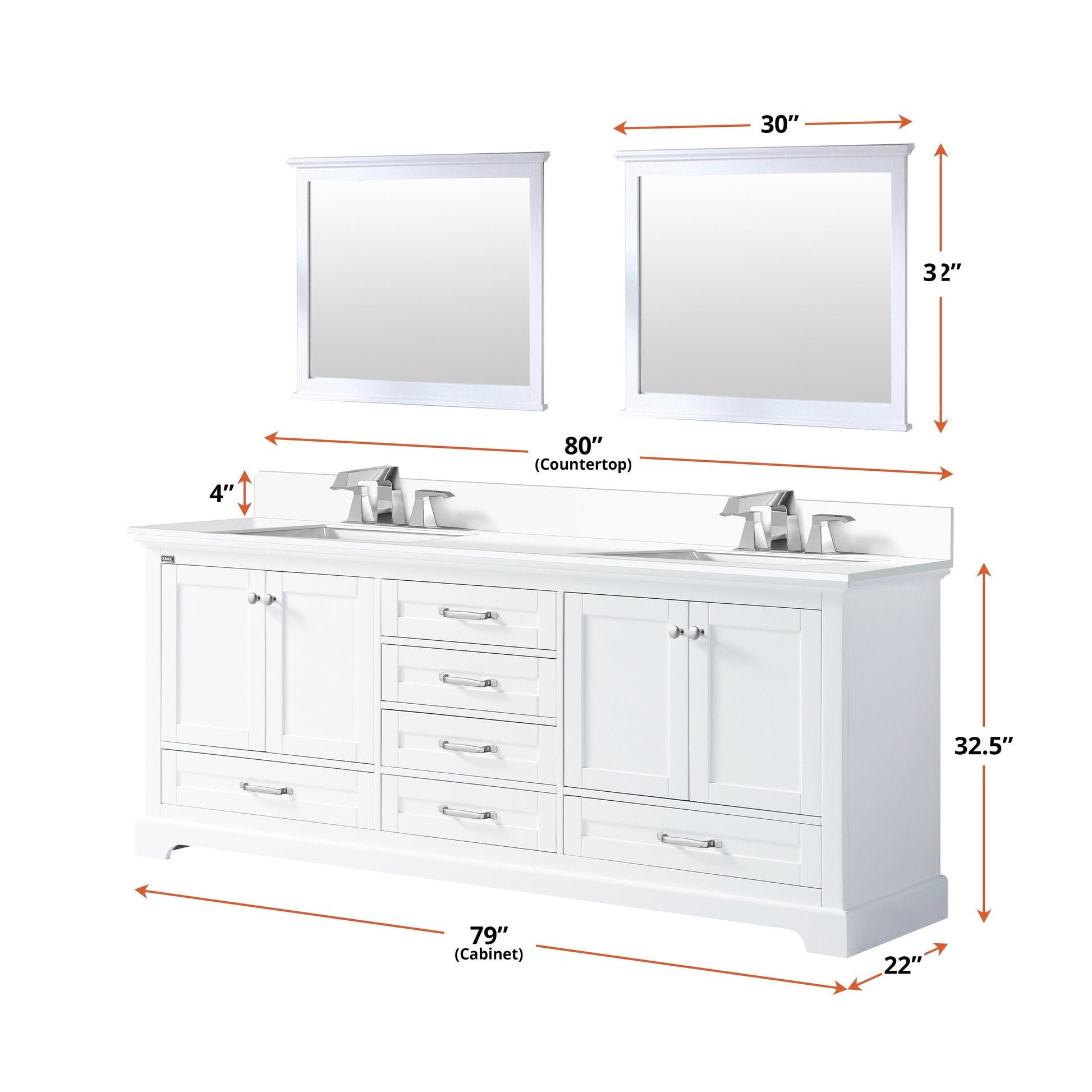 Lexora Bathroom Vanity Dukes 80" x 22" Double Bath Vanity