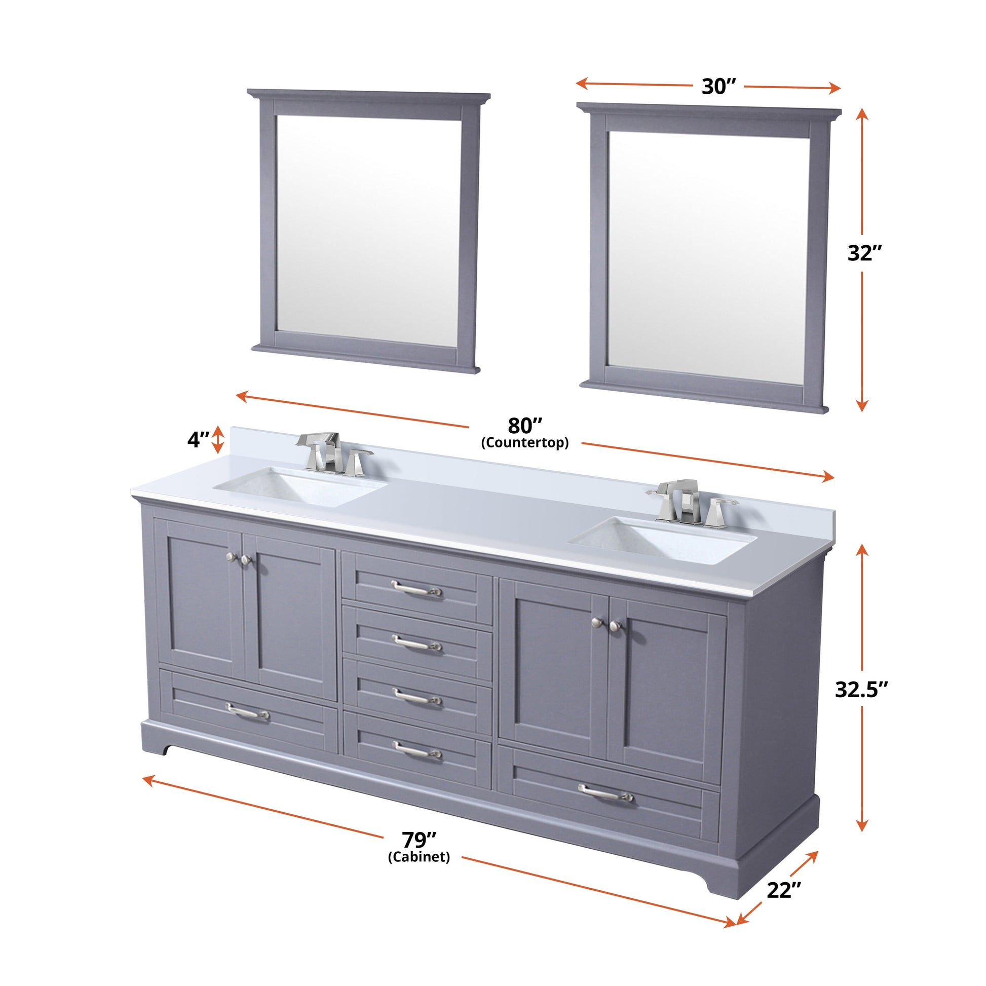 Lexora Bathroom Vanity Dukes 80" x 22" Double Bath Vanity