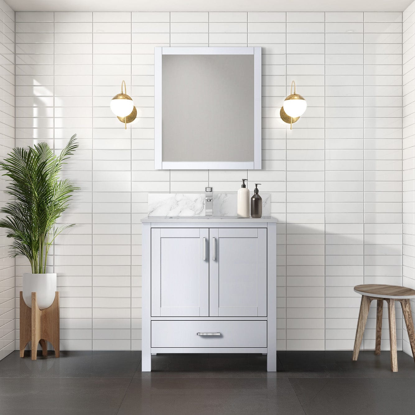 Lexora Bathroom Vanity White / Carrara Marble / No Mirror Big Sur 30" x 22" Bath Vanity