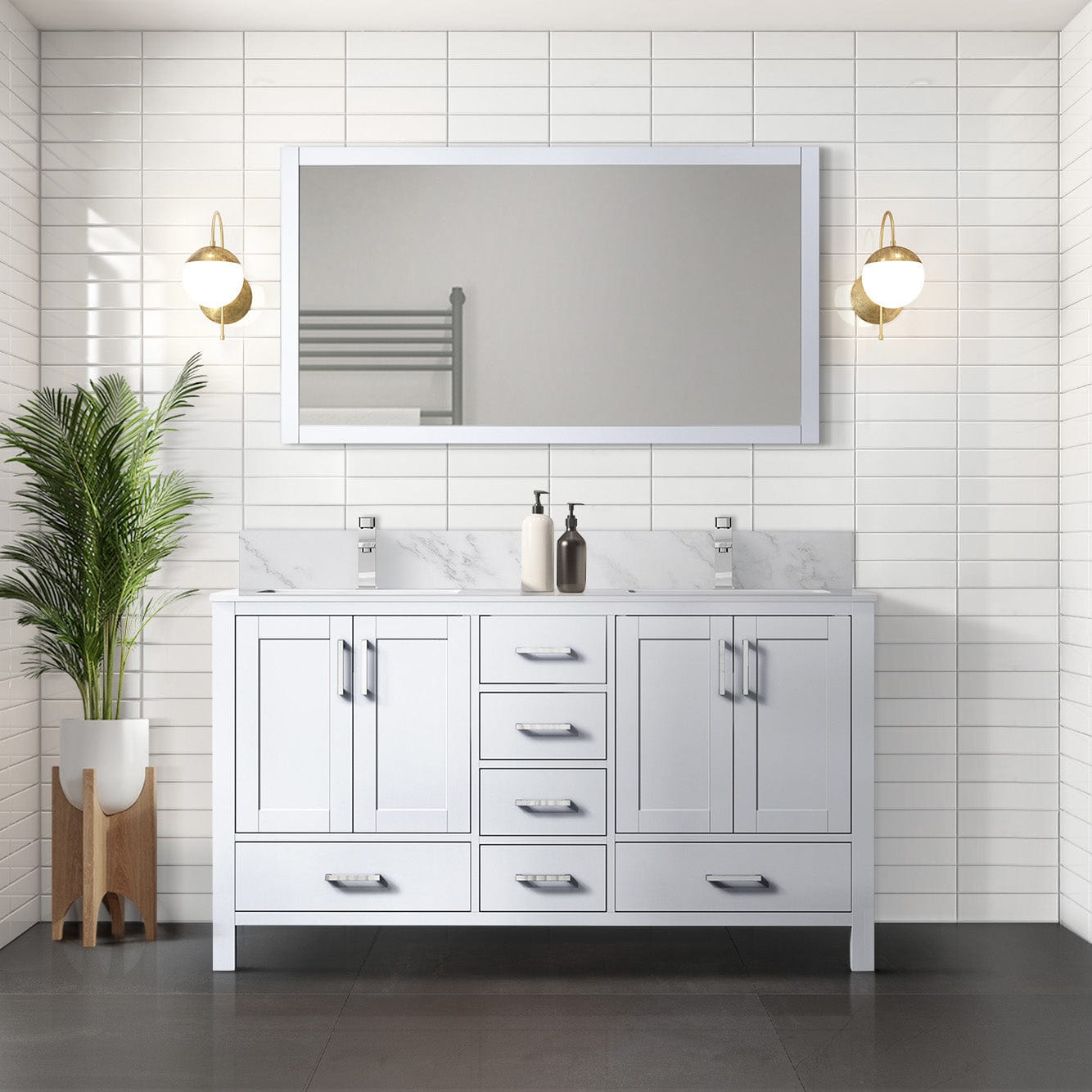 Lexora Bathroom Vanity White / Carrara Marble / No Mirror Big Sur 60" x 22" Double Bath Vanity