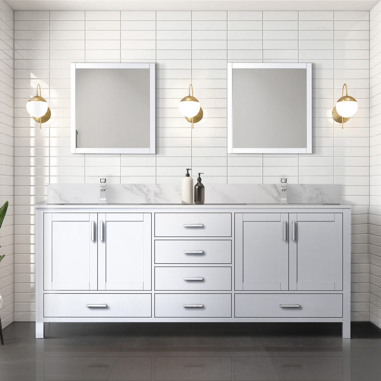 Lexora Bathroom Vanity White / Carrara Marble / No Mirror Big Sur 80" x 22" Double Bath Vanity