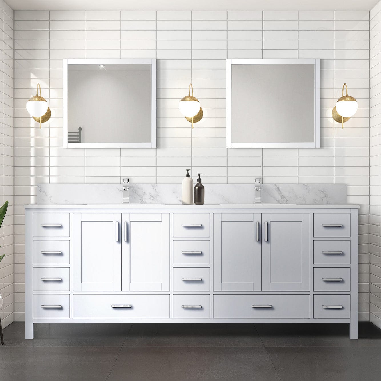 Lexora Bathroom Vanity White / Carrara Marble / No Mirror Big Sur 84" x 22" Double Bath Vanity
