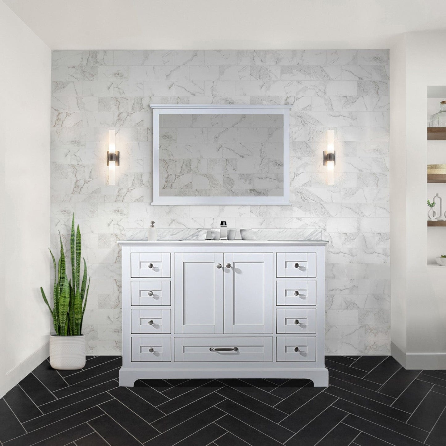 Lexora Bathroom Vanity White / Carrara Marble / No Mirror Dukes 48" x 22" Single Bath Vanity