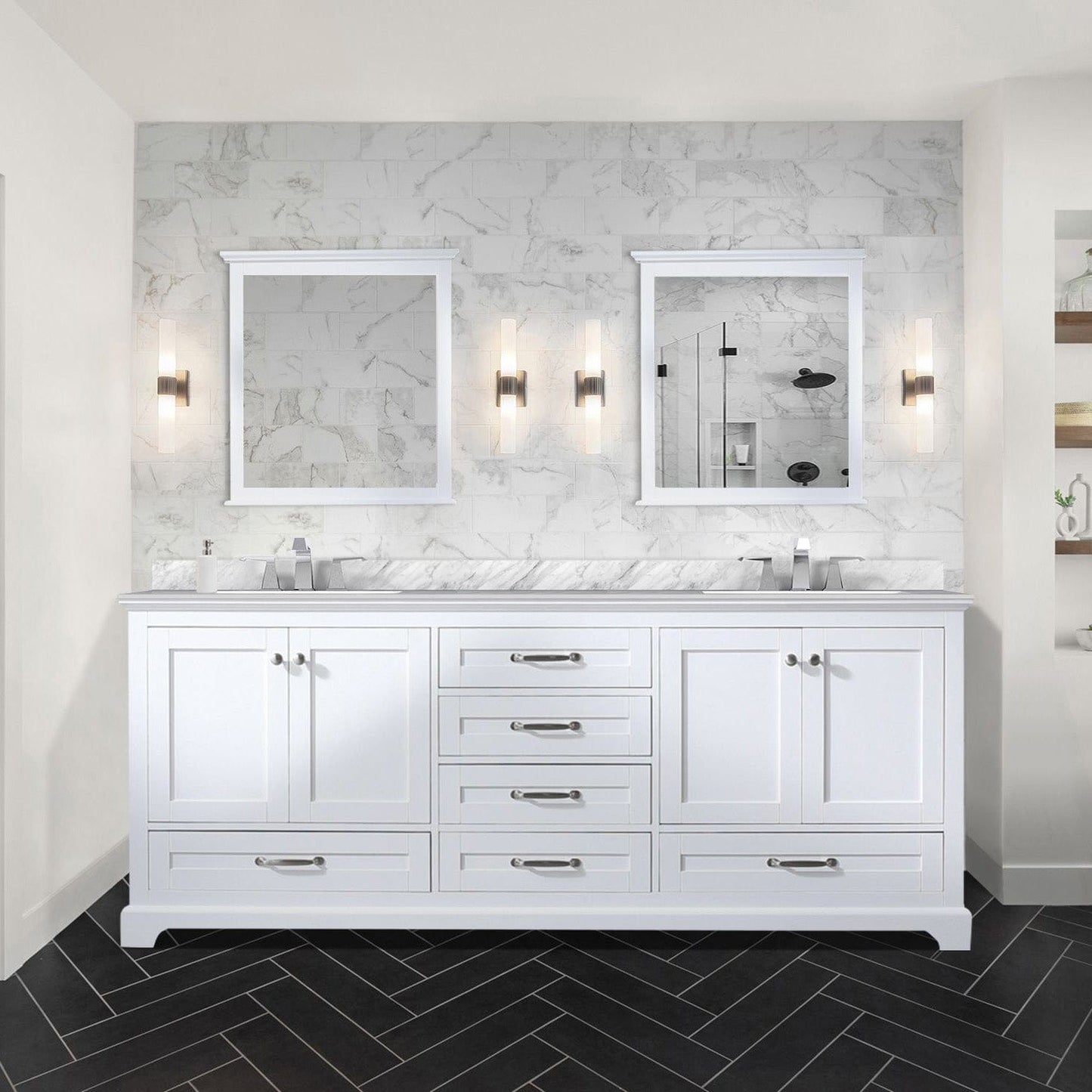 Lexora Bathroom Vanity White / Carrara Marble / No Mirror Dukes 80" x 22" Double Bath Vanity